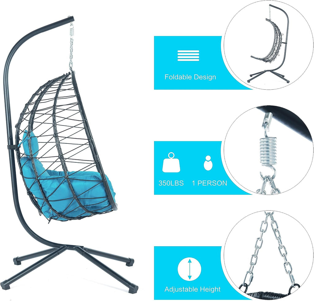 Egg Chair with Stand Indoor Outdoor Swing Chair Patio Wicker Hanging Egg Chair Hanging Basket Chair Hammock Chair with Stand for Bedroom Living Room Balcony