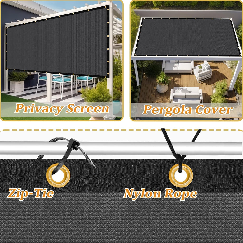 Shade&Beyond Customized Size 12' X 20' Shade Cloth with Grommets, 90% UV Protection Pergola Shade Cover Mesh Tarp Sun Screens for Patio GN07, Dark Gray
