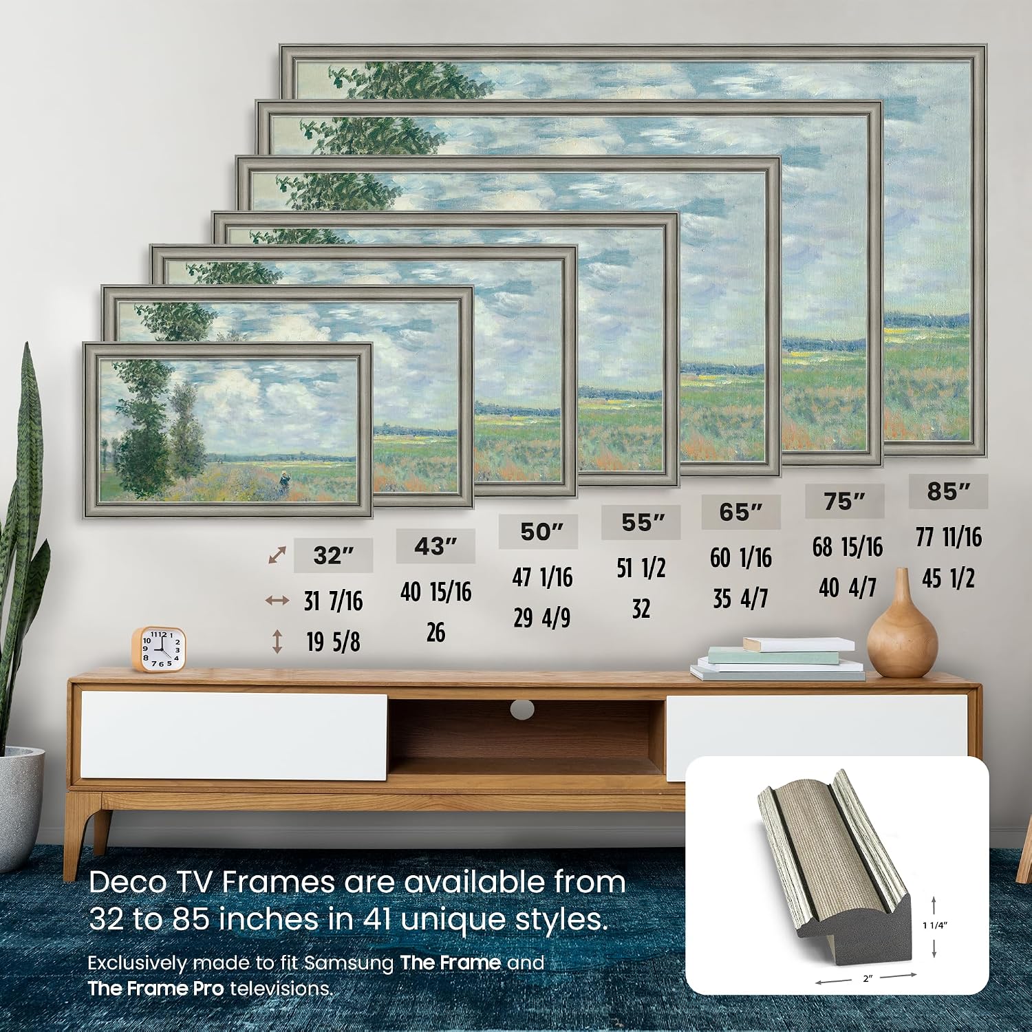 Industrial Nickel 32' Slim Deco TV Frame - Compatible ONLY with Samsung The Frame TVs (Fits 2021-2026, LS03A, LS03B, LS03C, LS03D, LS03FA)