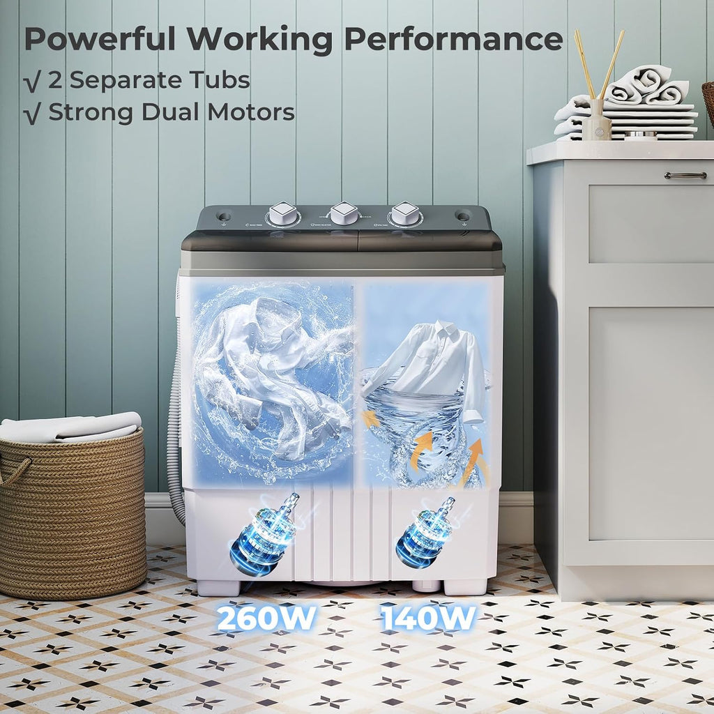 Giantex Portable Washing Machine, 20 LBS Washer & Spinner Combo with Built-in Drain Pump & Time Control, Compact Twin Tub 12 LBS Washing & 8 LBS Spin Drying for Apartment Dorm RV (Grey+White)