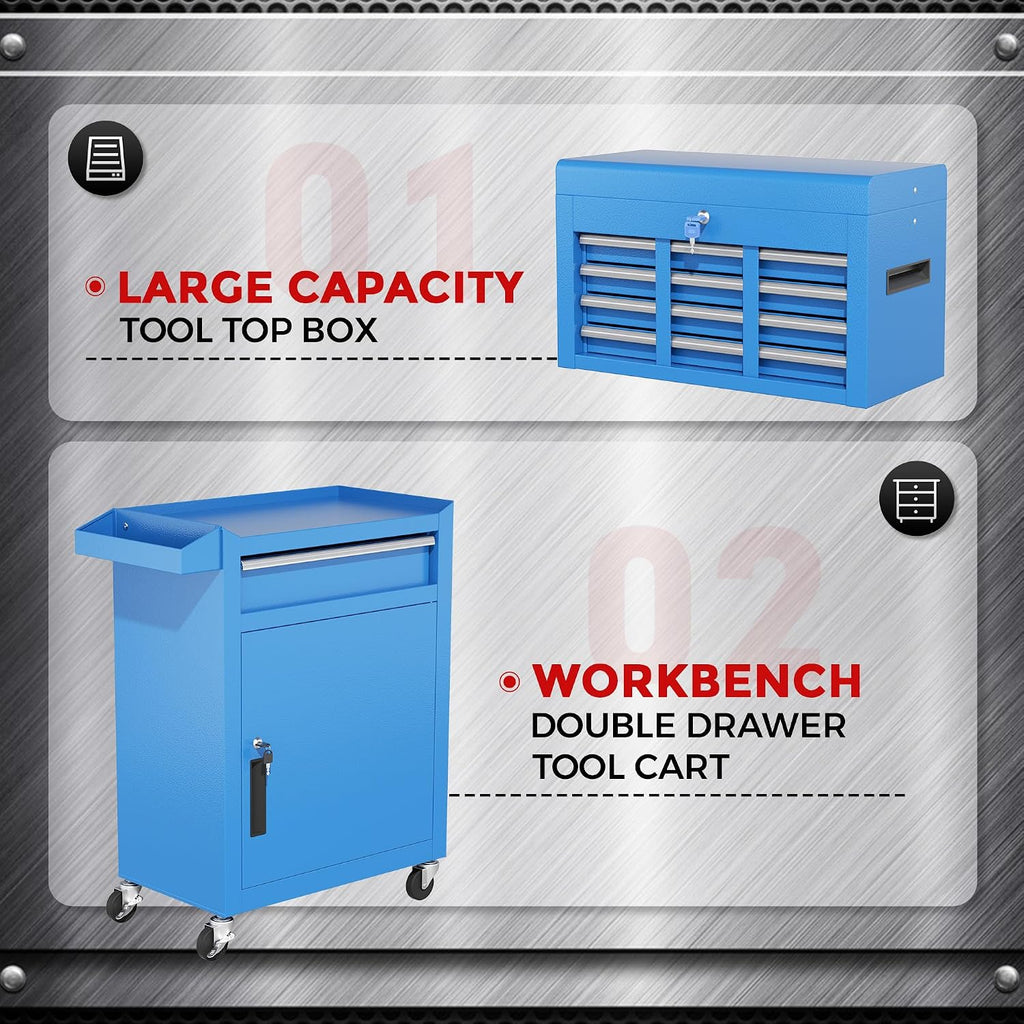 INTERGREAT Rolling Tool Chest, 5-Drawer Tool Box Organizer, Lockable Wheels & Sliding Drawers & Detachable Top, Tool Storage Cabinet for Garage Workshop (Blue)