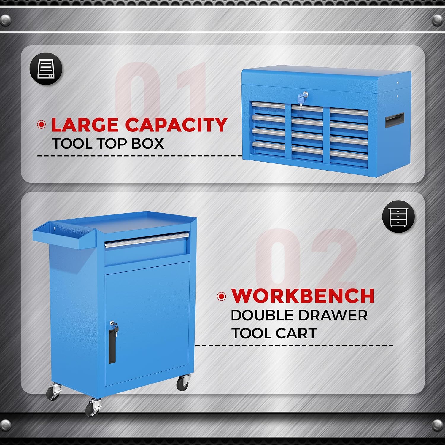 INTERGREAT Rolling Tool Chest, 5-Drawer Tool Box Organizer, Lockable Wheels & Sliding Drawers & Detachable Top, Tool Storage Cabinet for Garage Workshop (Blue)