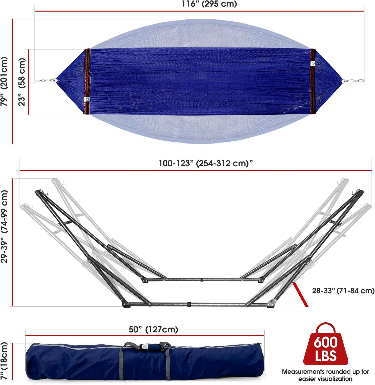 Tranquillo Camping Hammock and Stand, Collapsible Camping Hammock with Stand, 600 lbs Capacity Foldable Hammock for 2 Persons, Premium Noiseless No Screws Heavy Duty Multifunctional Stand, Blue