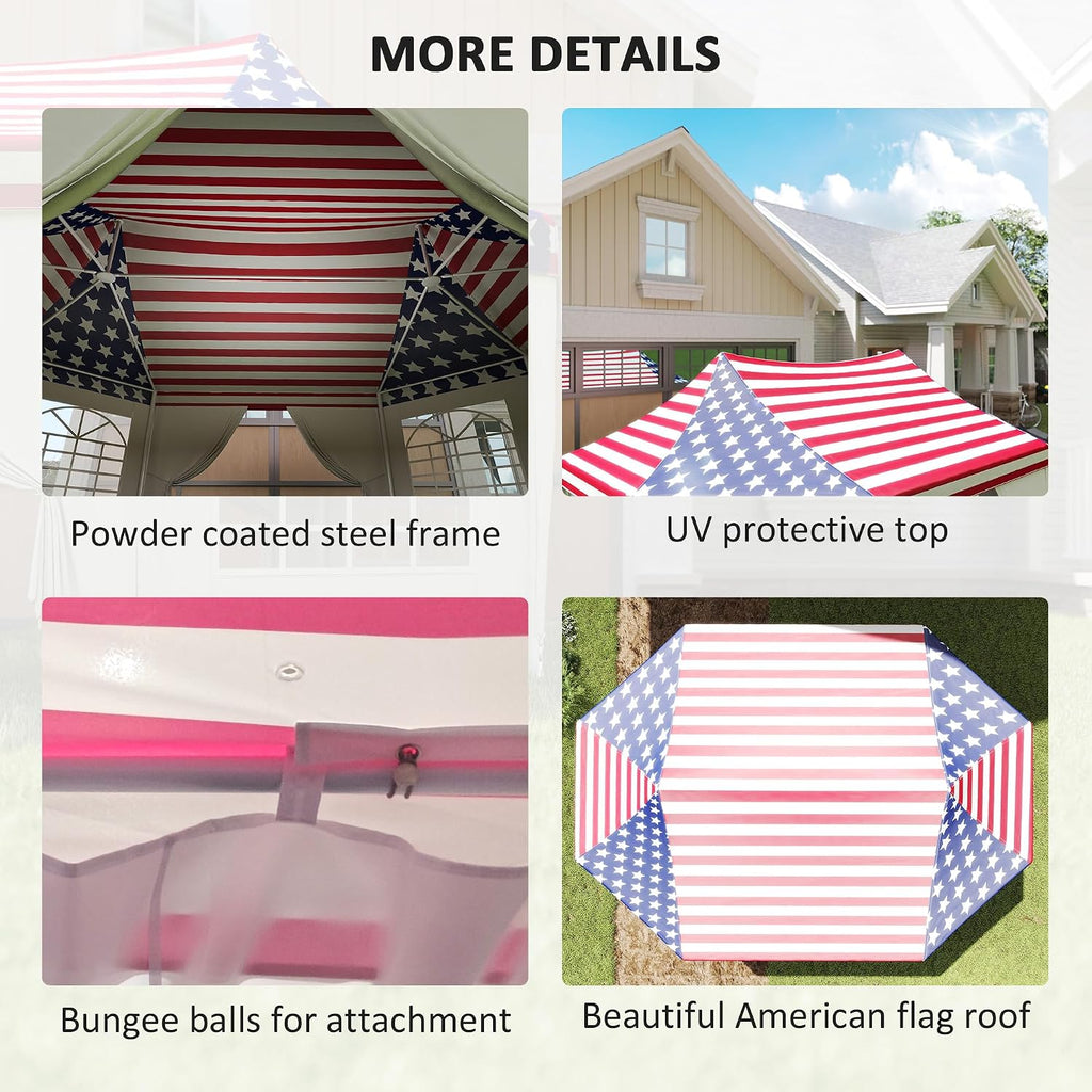 Outsunny 22.3 x 16.4 ft Party Tent, Heavy Duty Event Tent with Sidewalls, 2 Doors and 6 Windows, Outdoor Gazebo Shelter for Wedding, Party, American Flag