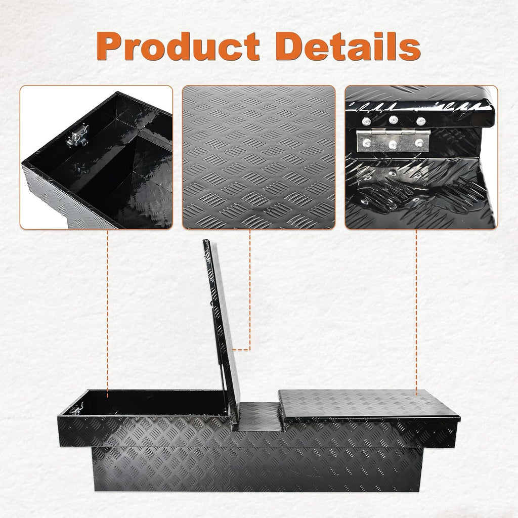 SSN 69 Inch Black Heavy-Wall Gull Wing Aluminum Truck Tool Box with 2 Locks,RigidCore Lids Pickup Truck Bed Tool Box for Storage and Organization