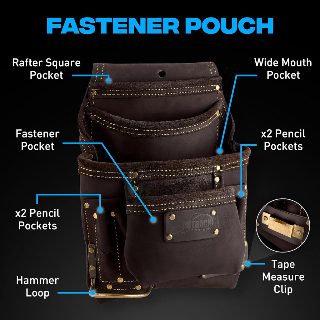 Ox Pro Carpenter Tool Belt - 22-Pocket Leather Tool Belt Pouches - Small Belt made of Oil-Tanned Leather with Double-Stitching and Steel Rivets - OX-P263606