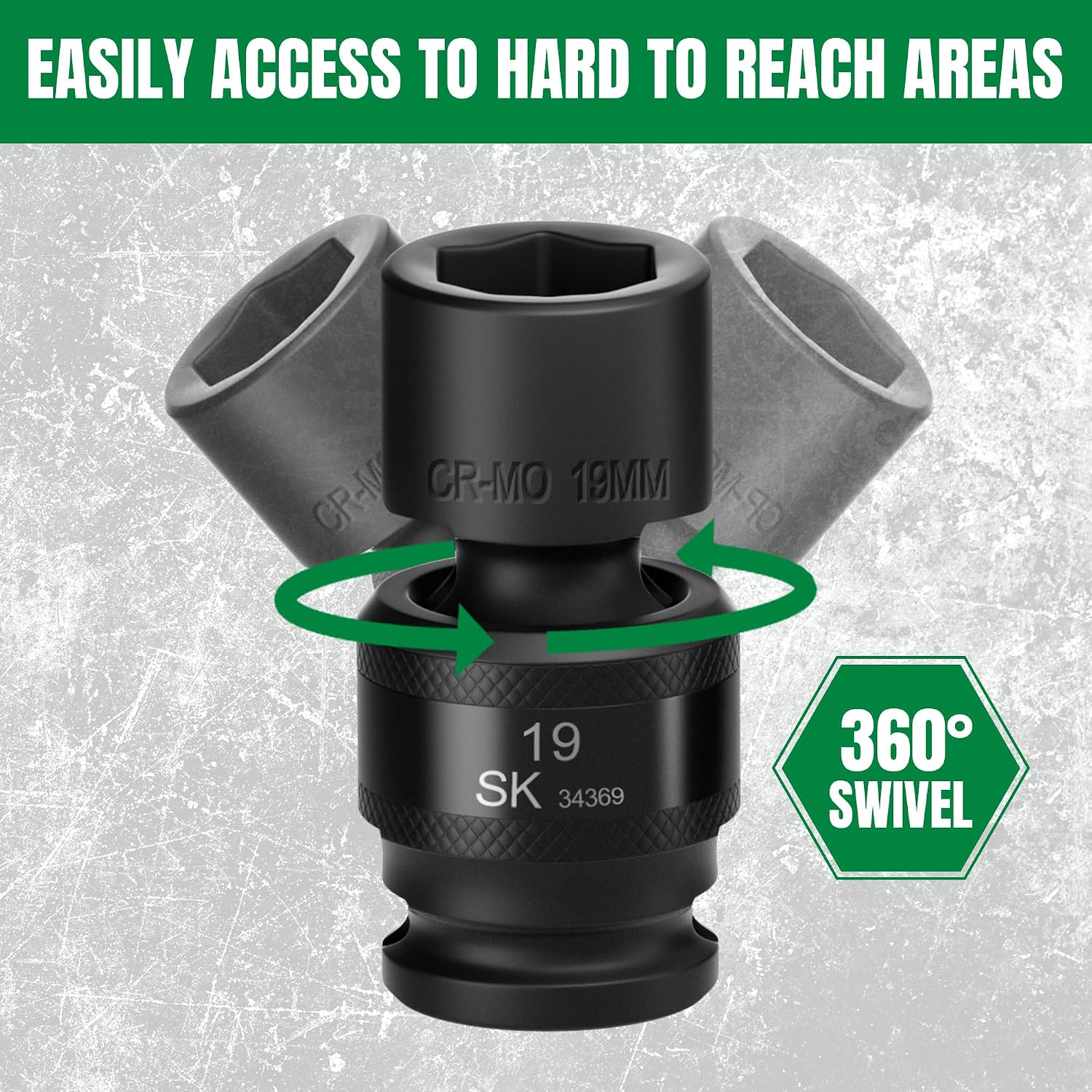 SK 1/2' Drive Universal Swivel Impact Socket Set, Metric Socket Set, 10-Piece, Premium CR-MO Steel, SureGrip 6 Point Design, with Storage Case