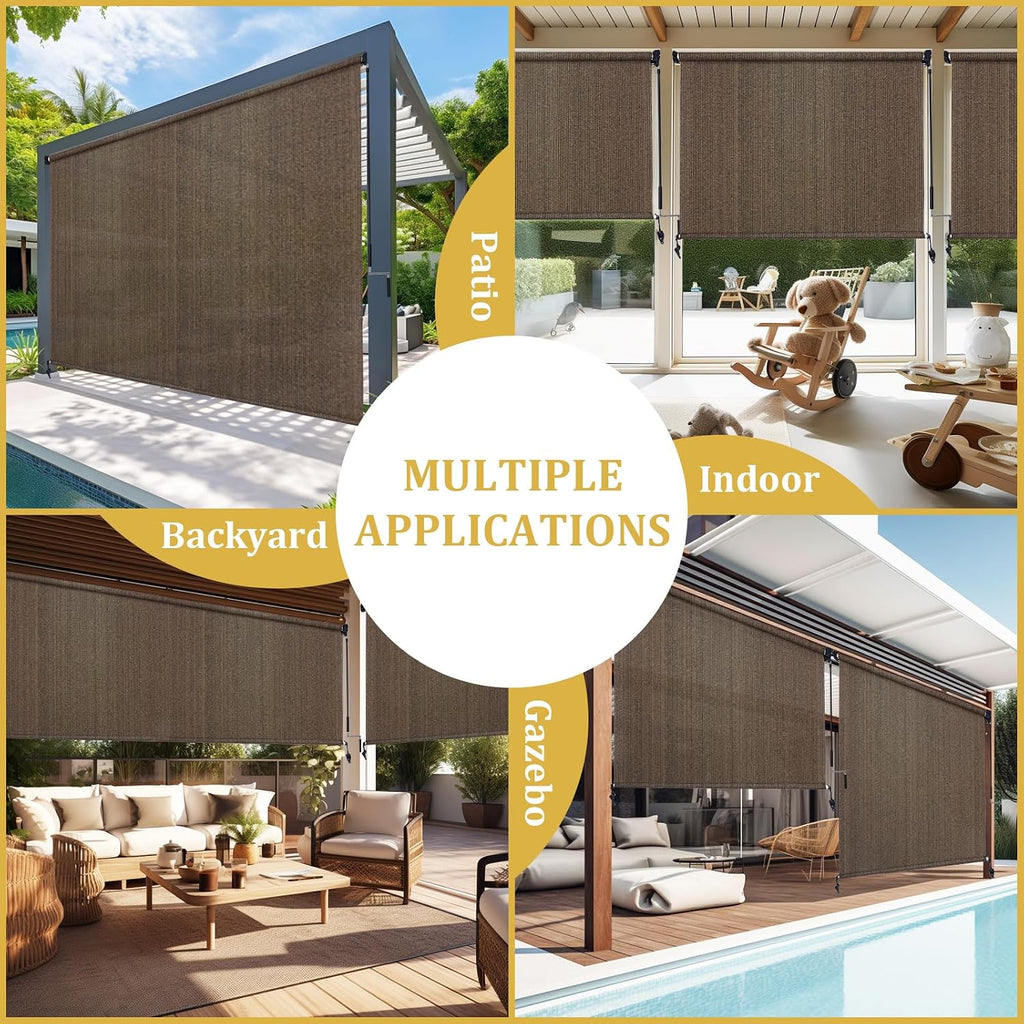 Shade&Beyond Outdoor Roller Shades with Splicing Design, Easy to Install Roll Up Patio Outside Blinds for Porch Pergola Gazebo, 10' W x 8' H, Mocha