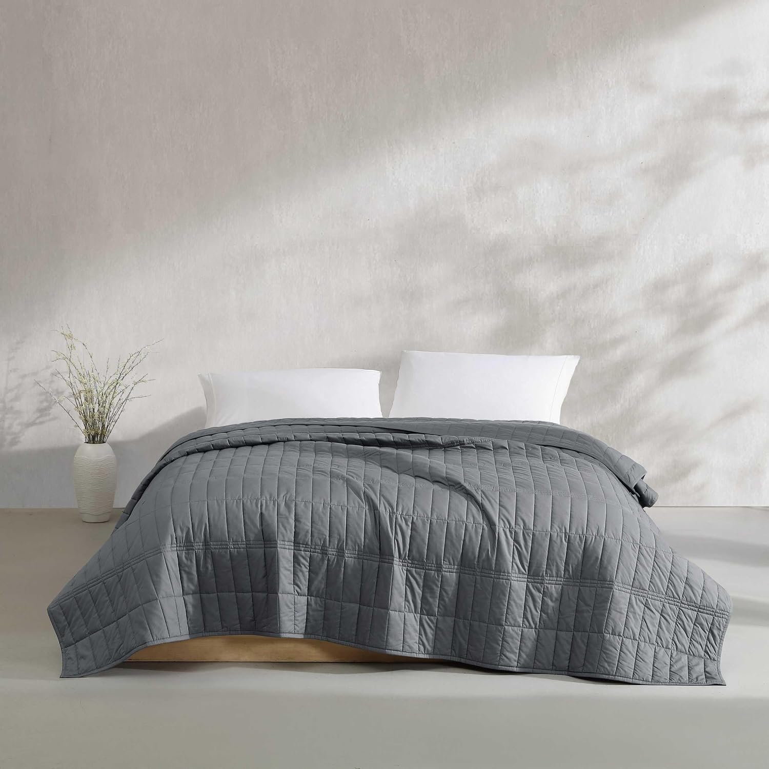 Calvin Klein - Queen Quilt Set, Cotton Percale Weave Bedding with Matching Shams, Crisp & Cool, Oeko-Tex Certified (Washed Percale Graphite Grey)