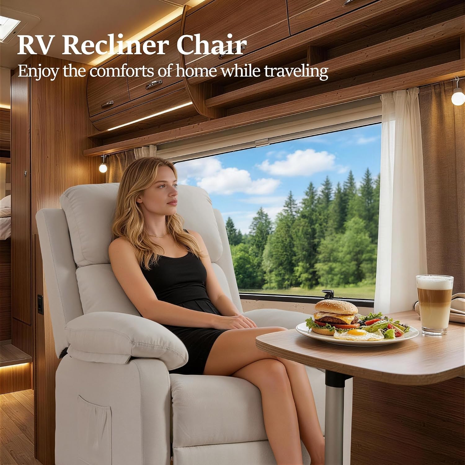 Korser Recliner Chair, Living Room Chairs for Adults, Padded Deep Seat Reading Chair with Side Pockets, Small Recliners for Small Spaces, Lounge Chair for Living Room, Bedroom, and RV (Linen)