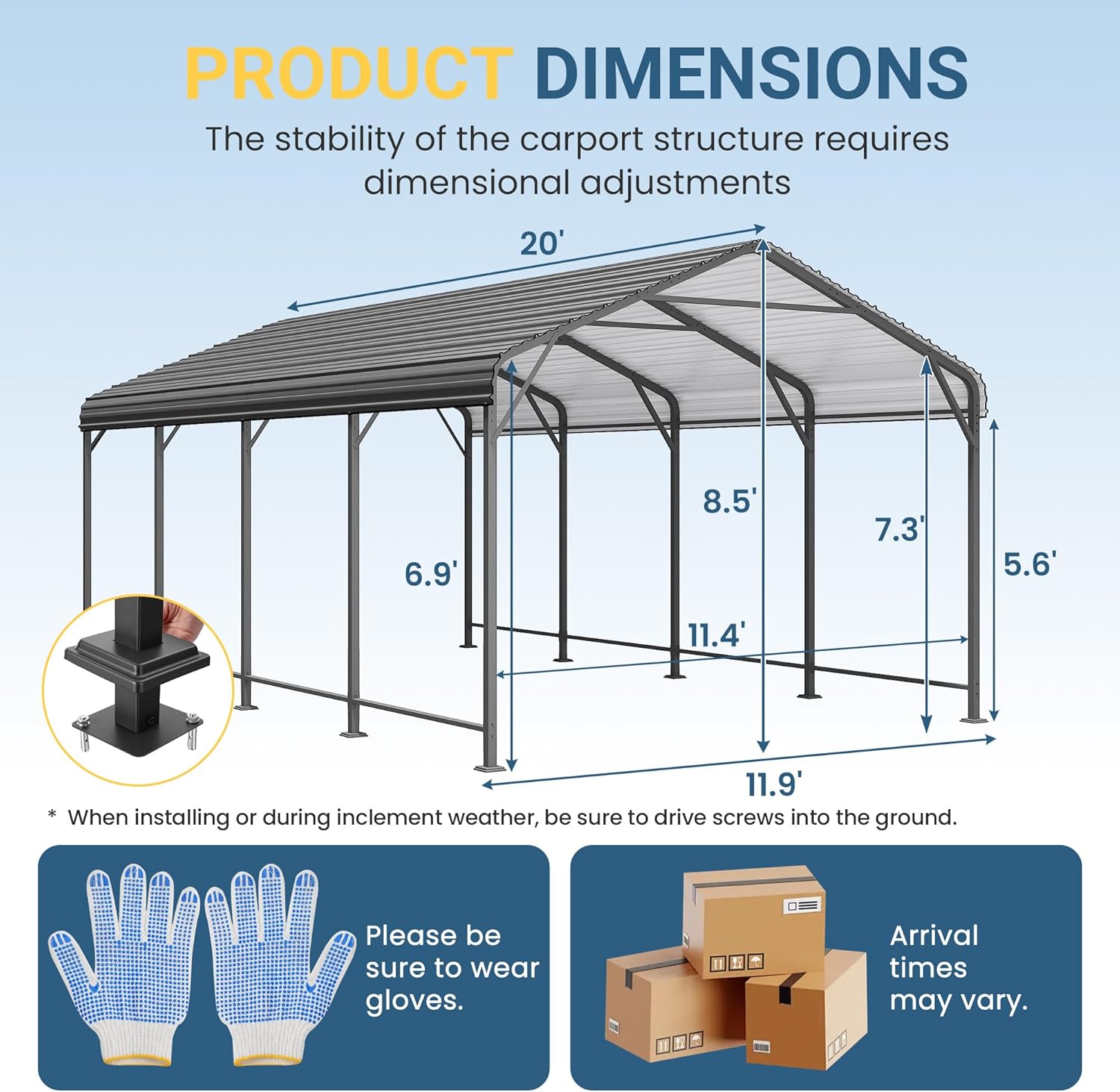 Wisteria Lane 12 x 20 FT Metal Carport, Heavy Duty Carport Canopy with Reinforced Frame and Base for All-Weather, Outdoor Garage Car Port for Boats, Tractors, Pickup Trucks or Party, Dark Gray