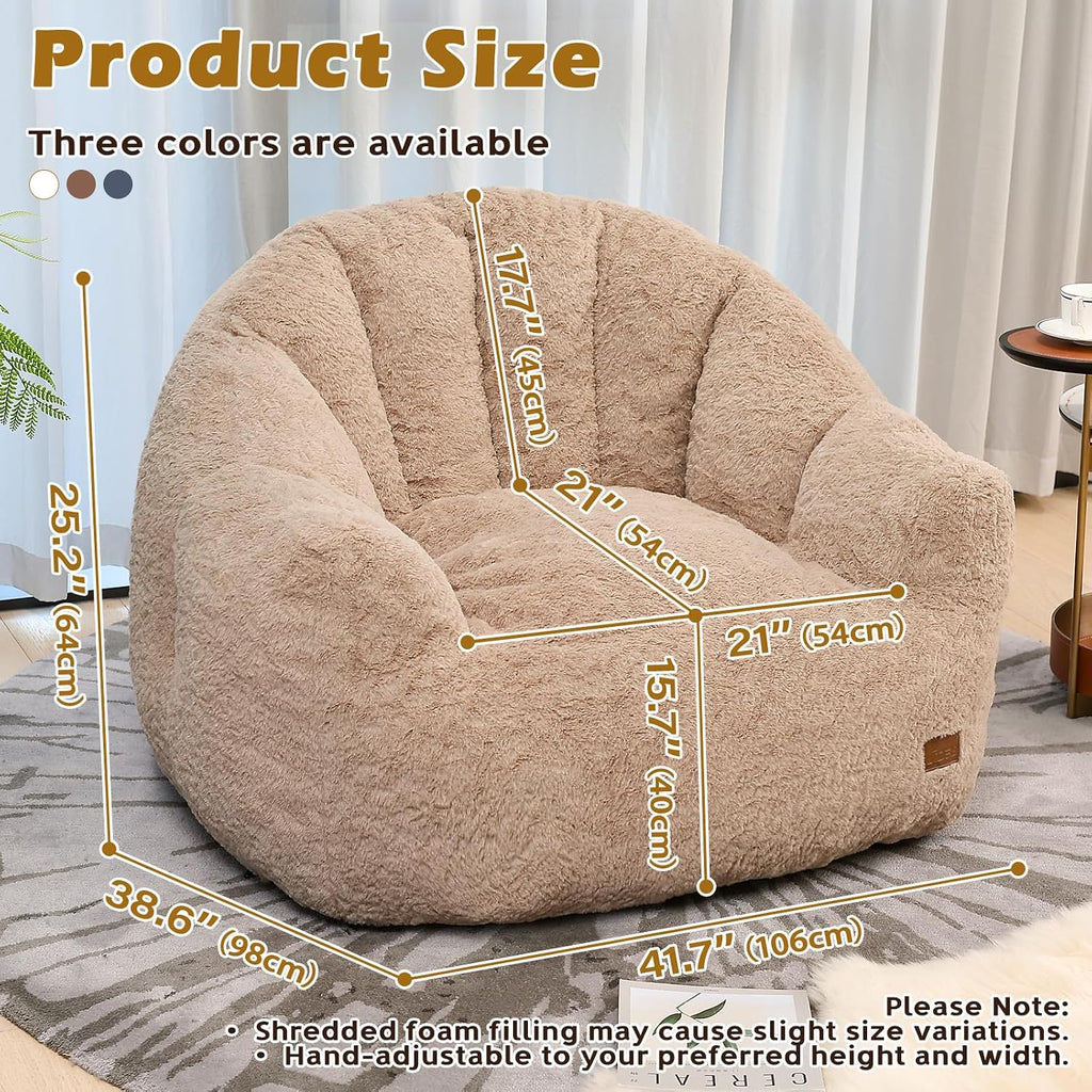 Giant Bean Bag Chair for Adults, Teens and Kids, Cozy Fluffy Corduroy Beanbag Chair with Filler, Large Floor Lounge Sofa for Living Room, Bedroom, Dorm, Gaming and Reading(L-Khaki)