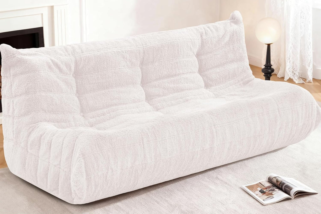 Bean Bag 3-Seater Chair Big Sofa Beanbag Chair for Adults Fireside Chair Bean Bag Lounger with Memory Foam Filled for Home,Apartment or Gaming Venue（Beige Teddy）