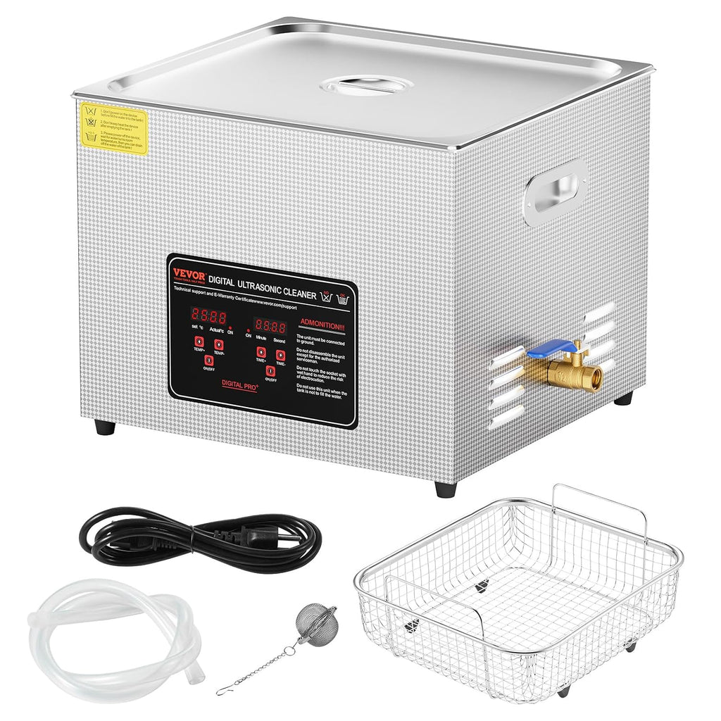 VEVOR Ultrasonic Cleaning, 15L Professional 360W Cleaning Machine with Timer & Heater, 40kHz Digital Ultrasonic Parts Cleaner with Basket for Watch Glasses Jewelry Retainer Industrial Parts Tools