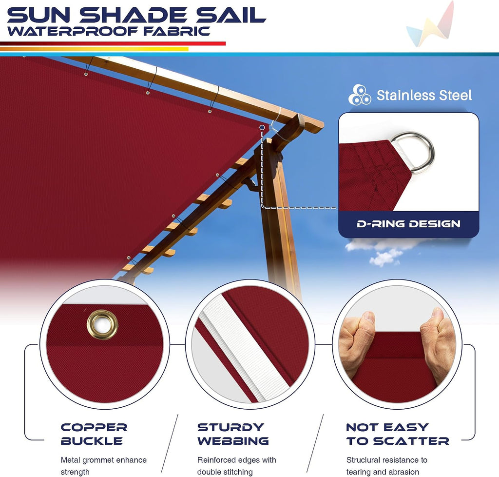Windscreen4less 10' x 18' Waterproof Sun Shade Sail Straight Edge Outdoor Canopy Cover UV Block for Lawn Patio Backyard Garden Deck Pergola (Red)