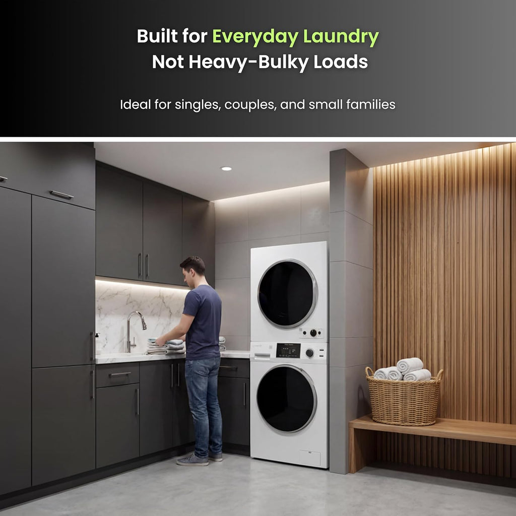 Equator Pet Stackable 13 lbs Washer 1.6cf +3.5cf Vented Sensor Knob Dryer