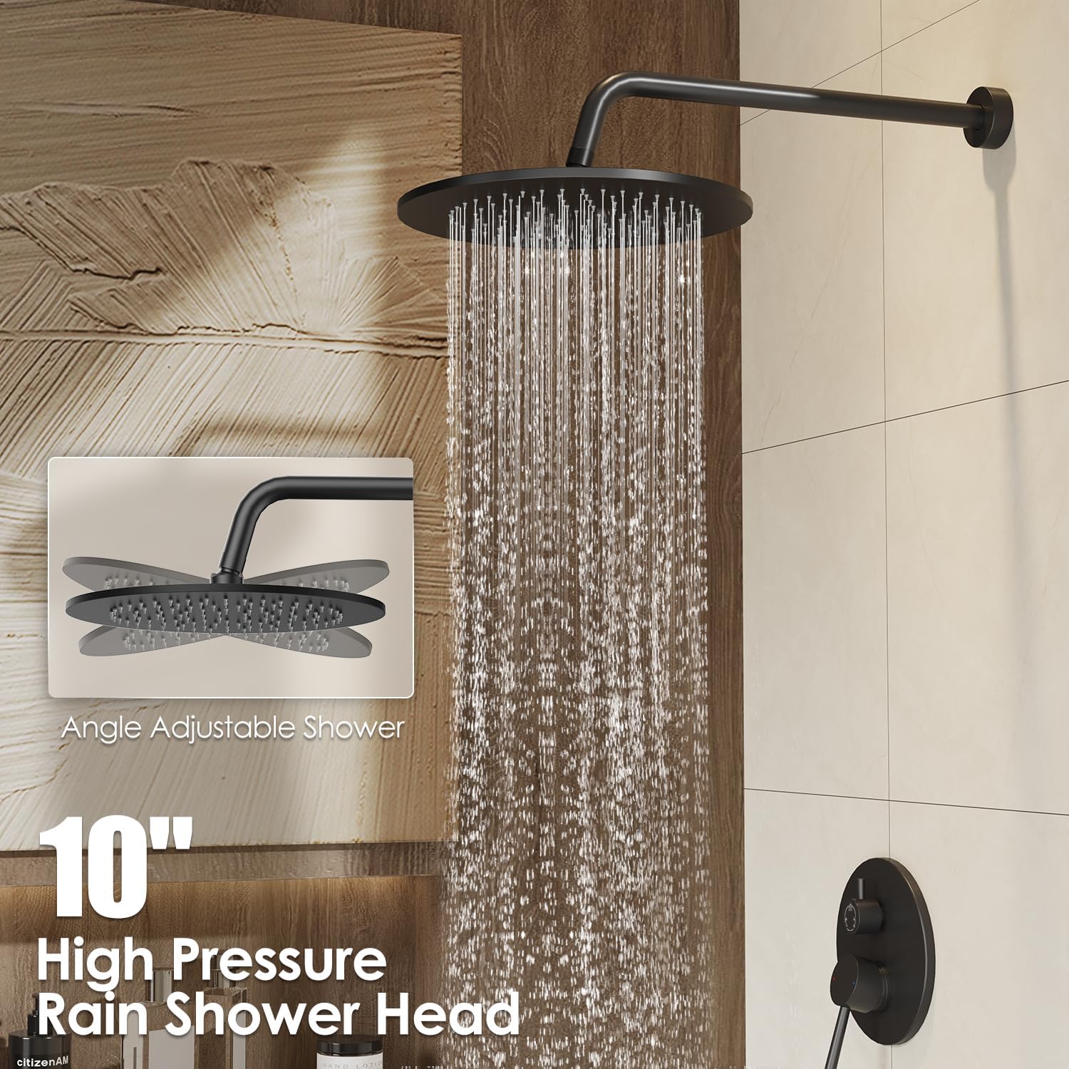 Gabrylly Black Shower System with Tub Spout, Bathtub Shower Faucets Set with 3-Way Shower Valve, High Pressure 10' Rain Shower head with Handheld Spray Combo, Wall Mounted Tub Shower Kit, Matte Black