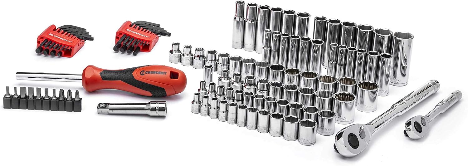 Crescent 84 Piece 1/4' & 3/8' Drive 6 & 12 Point Standard & Deep SAE/Metric Mechanics Tool Set - CTK84C