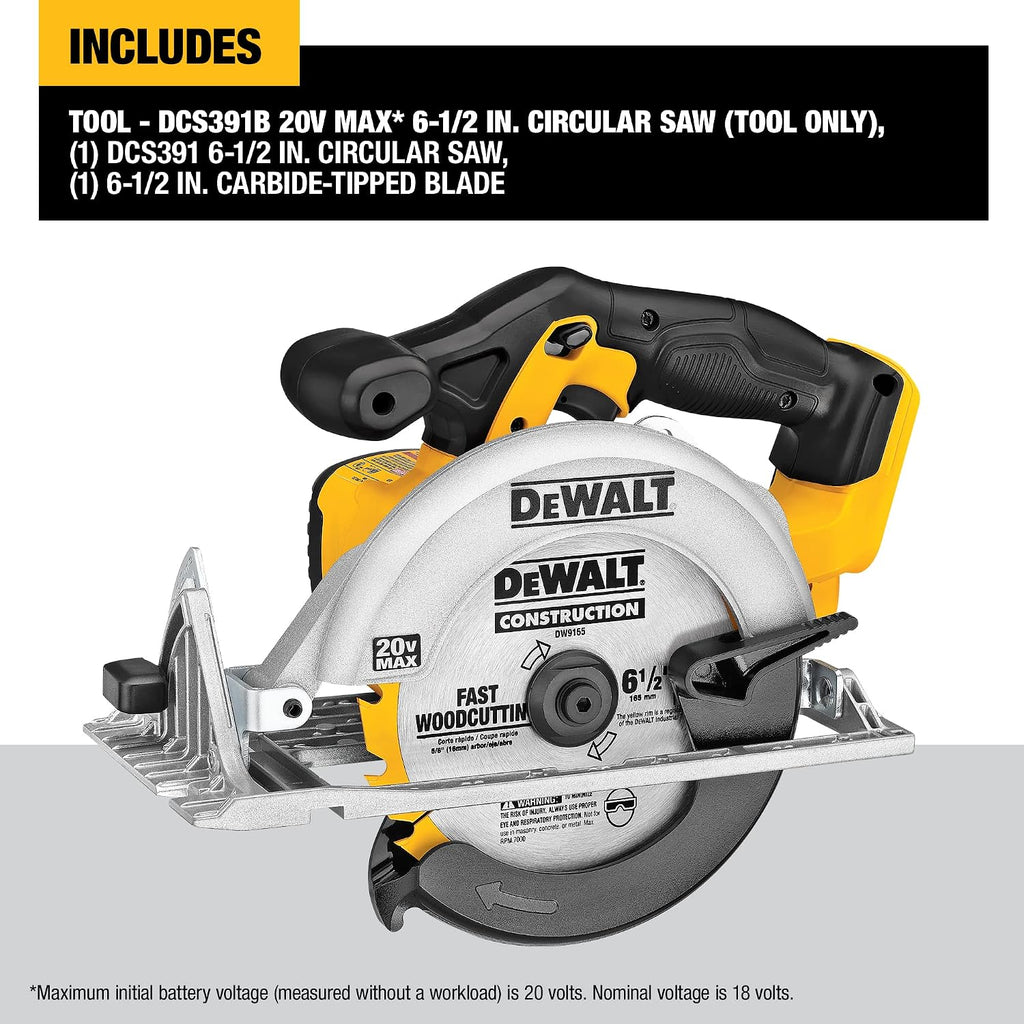 DeWalt 20V MAX Starter KIT & 20V MAX Circular Saw, 6-1/2-Inch Blade, 460 MWO Engine, 0-50 Degree Bevel Capability, Bare Tool Only (DCS391B)