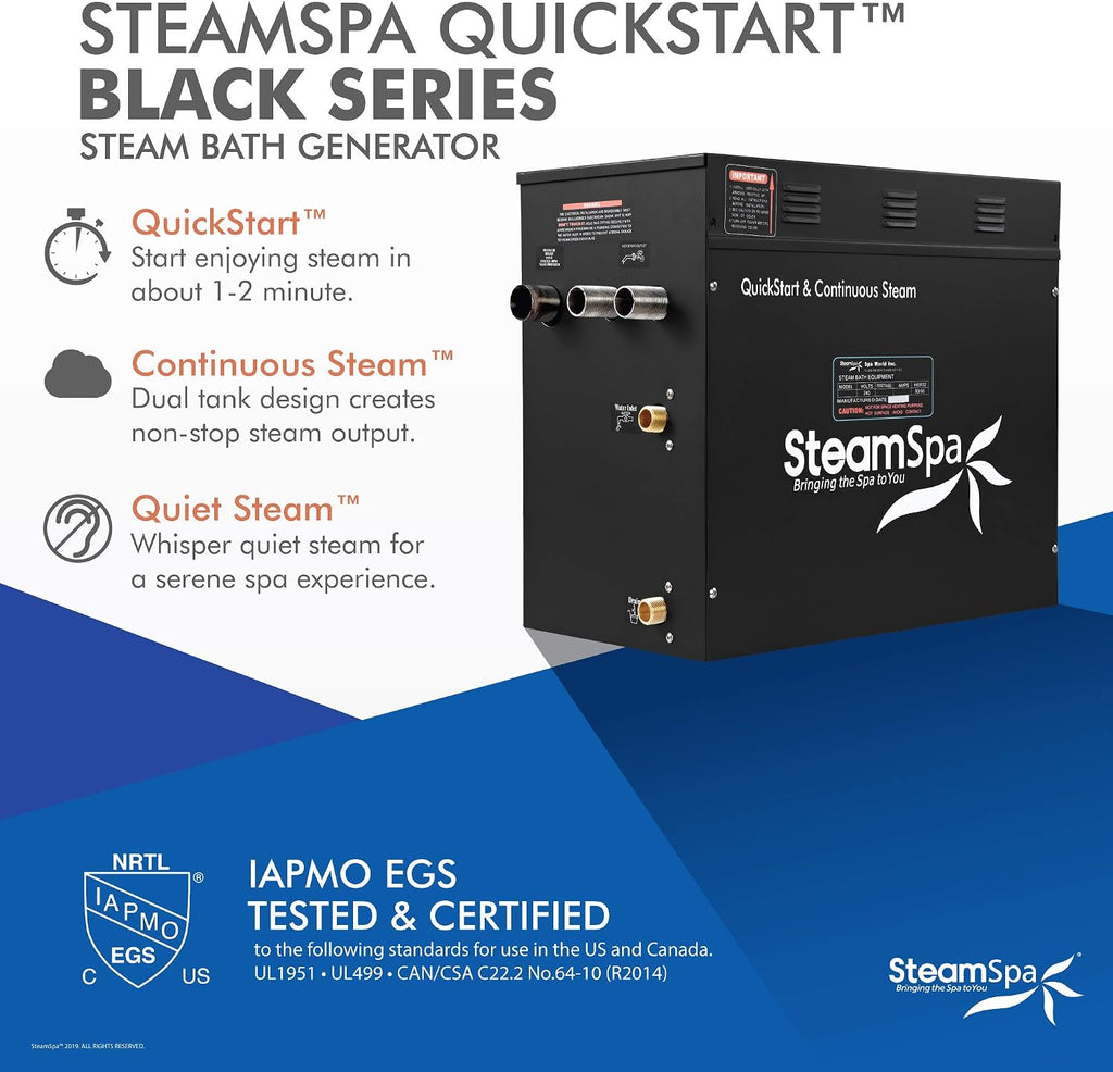Steam Shower Generator Kit | Brushed Nickel + Auto Drain Combo|Dual Bottle Aroma Oil Pump | Steam Sauna Spa Stall Package|Touch Screen Wifi App/BT Control Panel |12 kW Raven | RVB1200BN-ADP