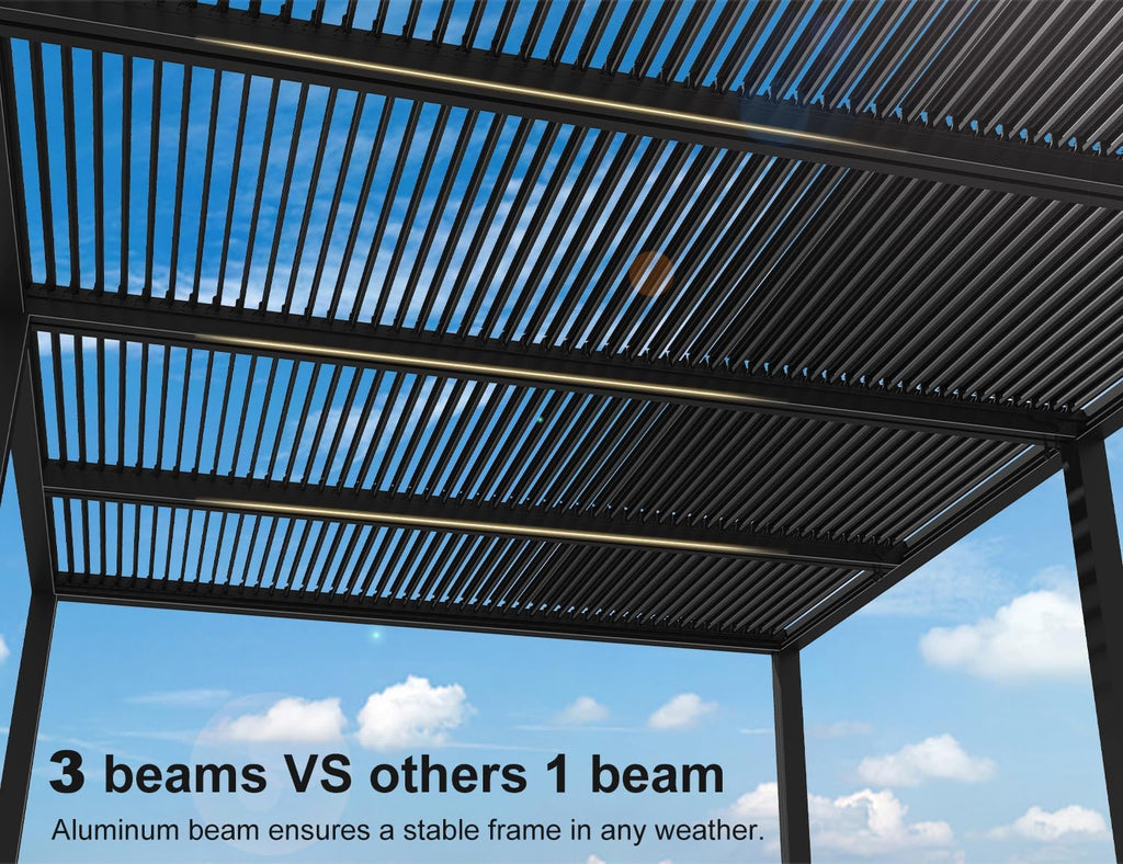 PURPLE LEAF Louvered Pergola 94AS 12' x 20' Outdoor Aluminum Pergola with Two Independently Adjustable Roof with 36 Light Bulbs for Backyard Garden