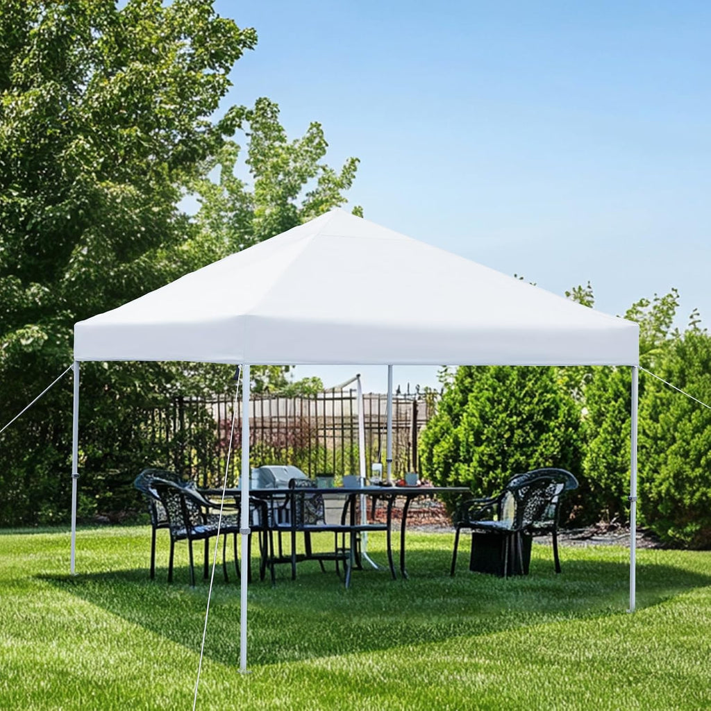 Amazon Basics Outdoor Pop Up 10 x 10 Canopy Tent for Events, Portable with Instant Easy Setup, One-Push, Includes Wheeled Carry Bag, 8 Stakes, 4 Ropes, 4 Weighted Bags, White