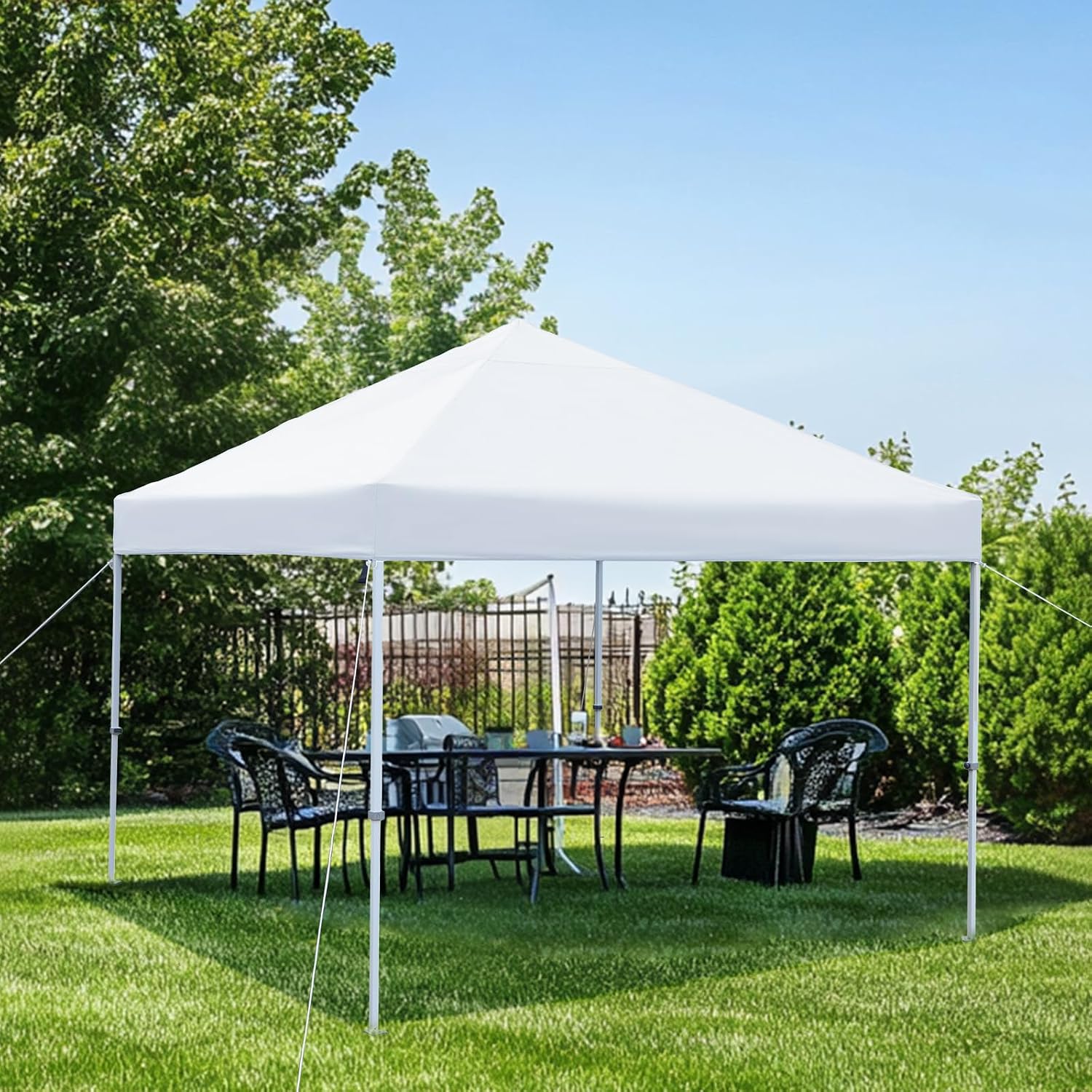 Amazon Basics Outdoor Pop Up 10 x 10 Canopy Tent for Events, Portable with Instant Easy Setup, One-Push, Includes Wheeled Carry Bag, 8 Stakes, 4 Ropes, 4 Weighted Bags, White