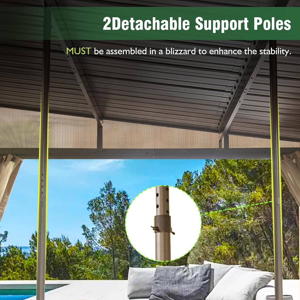 Domi 12' x 20' Lean to Gazebo with Aluminum Frame, Wall Mounted Gazebo Hardtop Galvanized Steel Sloping Roof with Curtains and Netting for Patio Deck Backyard Lawn Party