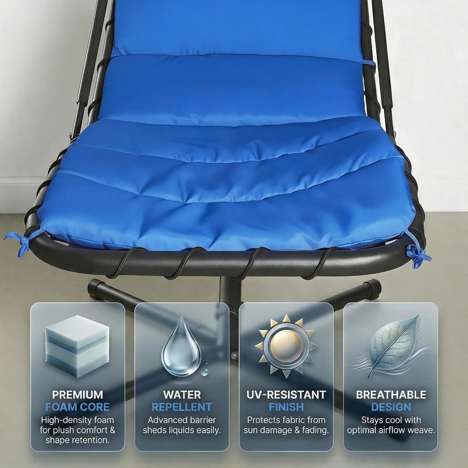 Weatherproof Replacement Cushion Pad and Umbrella for Hanging Lounge Chair Outdoor Chaise Hanging Hammock Chair - Long-Lasting, Fade-Resistant, Quick-Dry, Outdoor Lounge Replacement Set (Blue)
