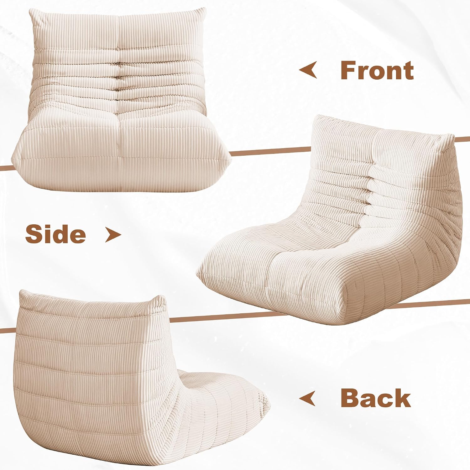 Bean Bag Chair for Adults, Giant Bean Bag Chairs with Lumbar Pillow, Oversized Corduroy Memory Foam Boneless Chair with High-Rebound, Lazy Floor Sofa for Reading Gaming Living Room Bedroom, Beige