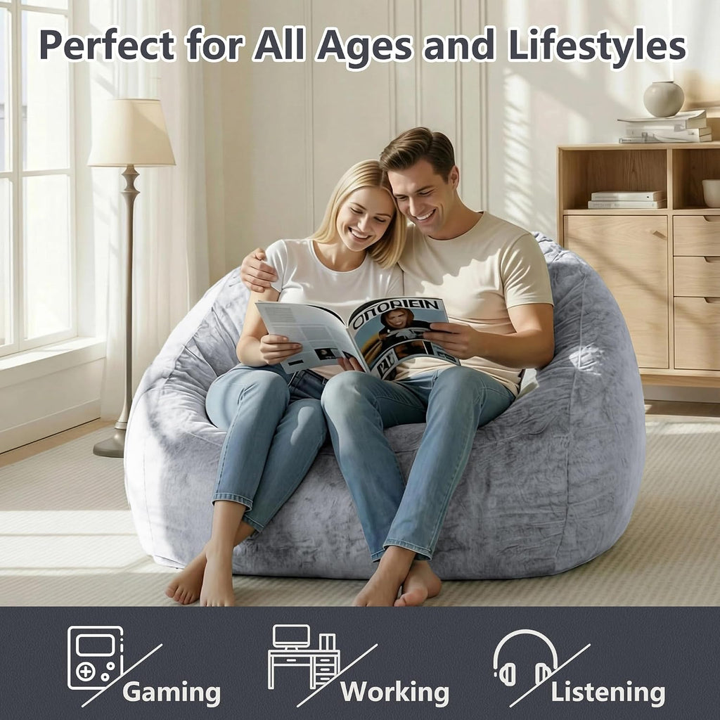 Bean Bag Chairs for Adults, Giant Beanbag Sofa Comfy Reading Chair, Oversized Bean Bag Chairs for Living Room Bedroom, Soft Faux Fur Fabric, 3.2FT, Dark Grey, Plush