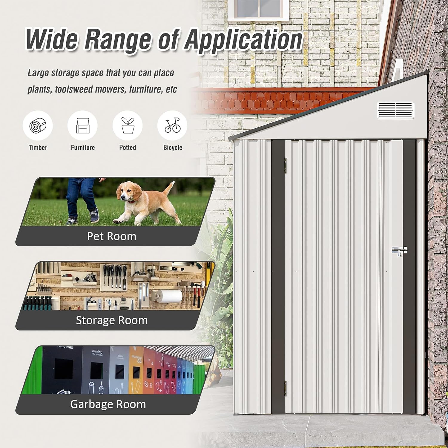 8 X 4 Ft Outdoor Storage Shed, Metal Garden Tool Shed with Lockable Door, Outdoor Door Storage Cabinet for Patio, Garage, Poolside, Bikes, and Garden (White)
