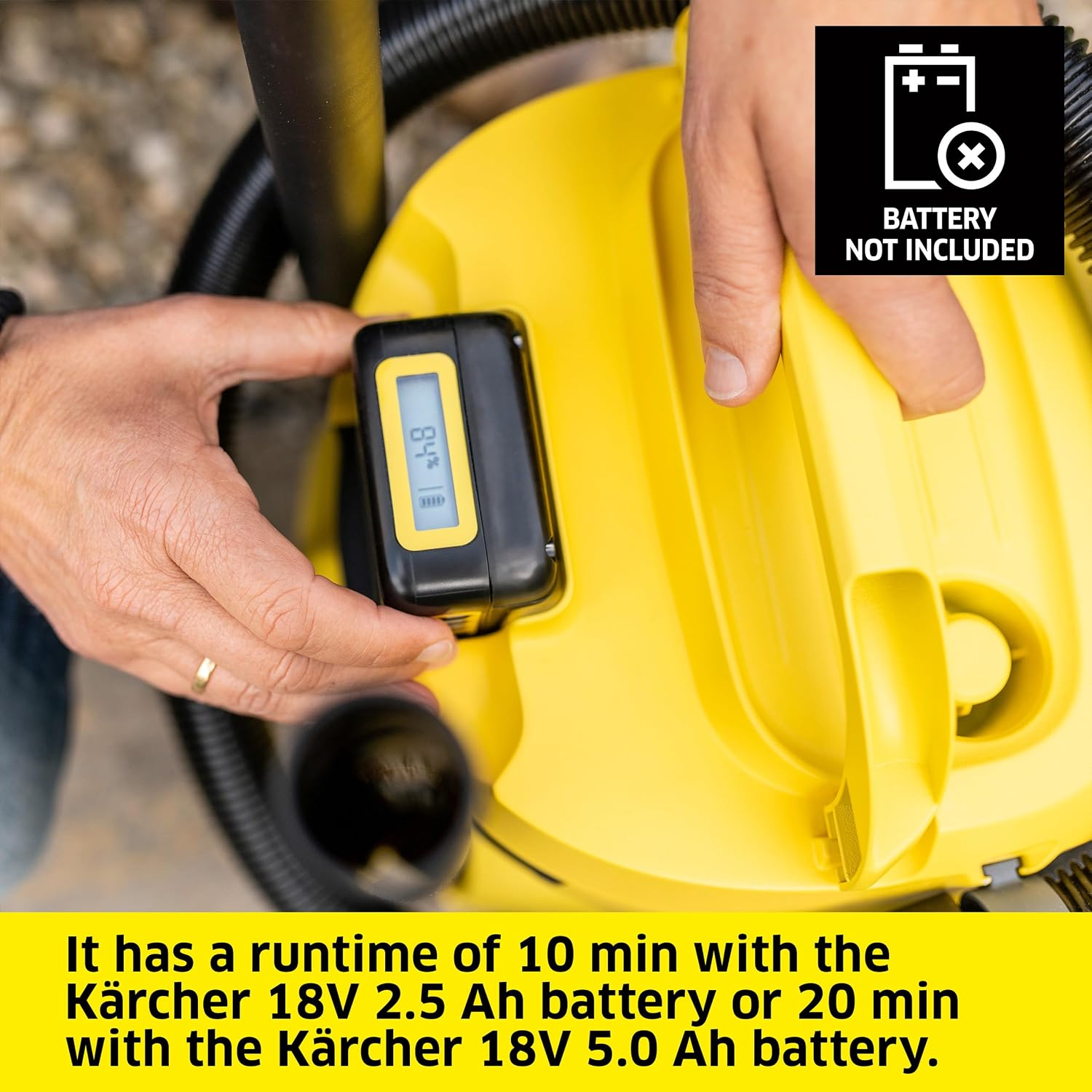 Kärcher WD 2-18 Battery Powered Wet Dry Shop Vacuum Cleaner with Blower Function & Attachements, Multi Purpose, 225 W- Cartridge Filter, Fleece Bag, Floor & Crevice Nozzle, 3.2 Gal - Tool Only