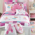Cozy Line Home Fashions 7 Piece Twin Size 100% Cotton Pink Girl Reversible Bedding Quilt Set, Bedspread Coverlet for All Seasons (Ballerina Dance Princess, Twin - 7 Piece)