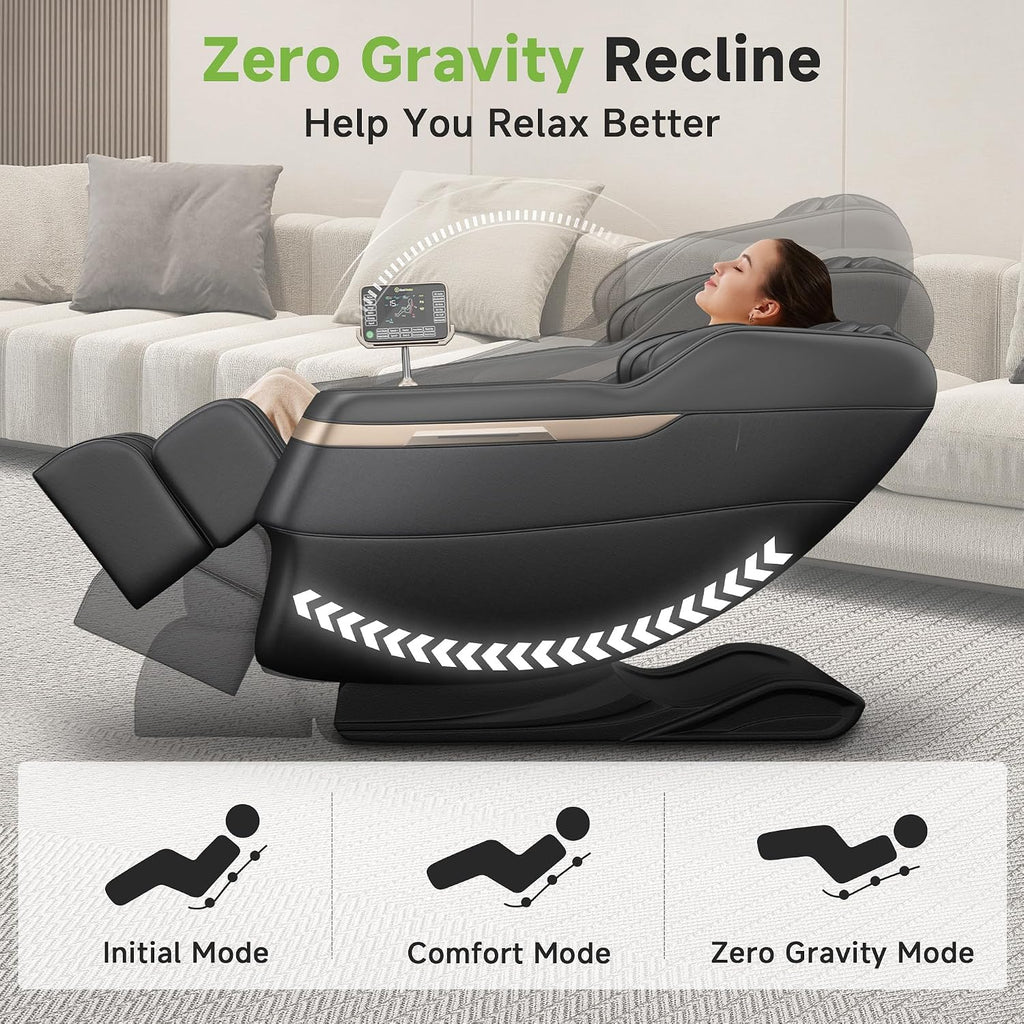 Real Relax 2025 Full Body Massage Chair, Zero Gravity Shiatsu Massage Chair Recliner, Foot Massage, Bluetooth, Large Control Screen (Black and Gold)