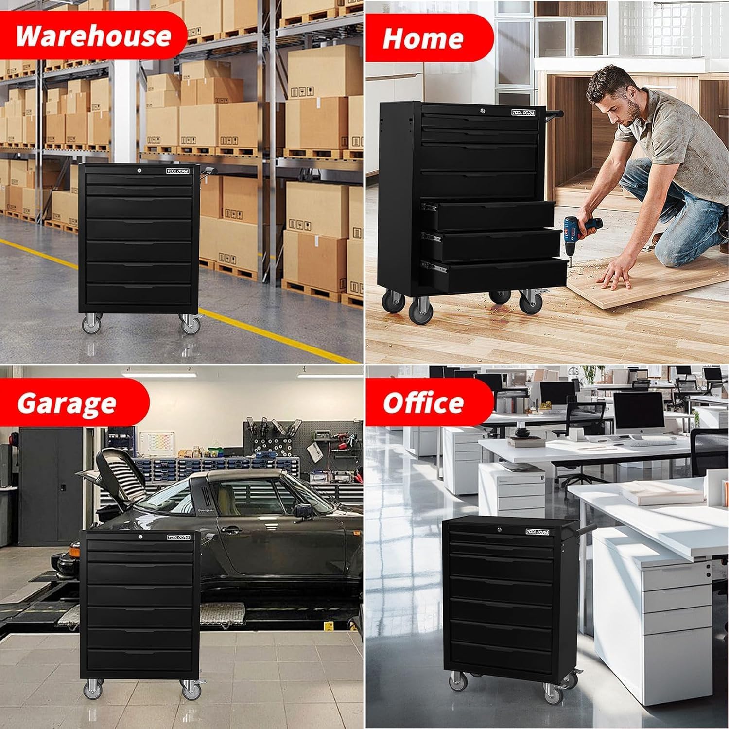 Rolling Tool Chest, 7-Drawer Small Tool Cabinet, Metal Tool Box with Wheels & Locking System, Ergonomic Push-Pull Handle for Garage, Workshop, Warehouse Organizer & Storage