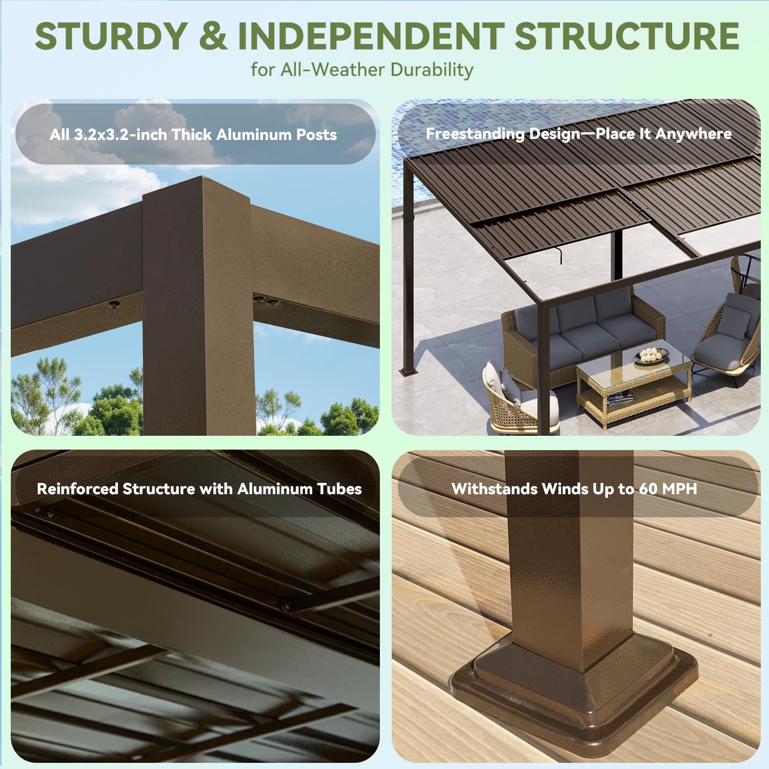 Gazebo 12x20 with Adjustable Galvanized Steel Roofs, All Aluminum Frame Permanent Pergola for Patio, Outdoor Freestanding Shelter, Dark Brown