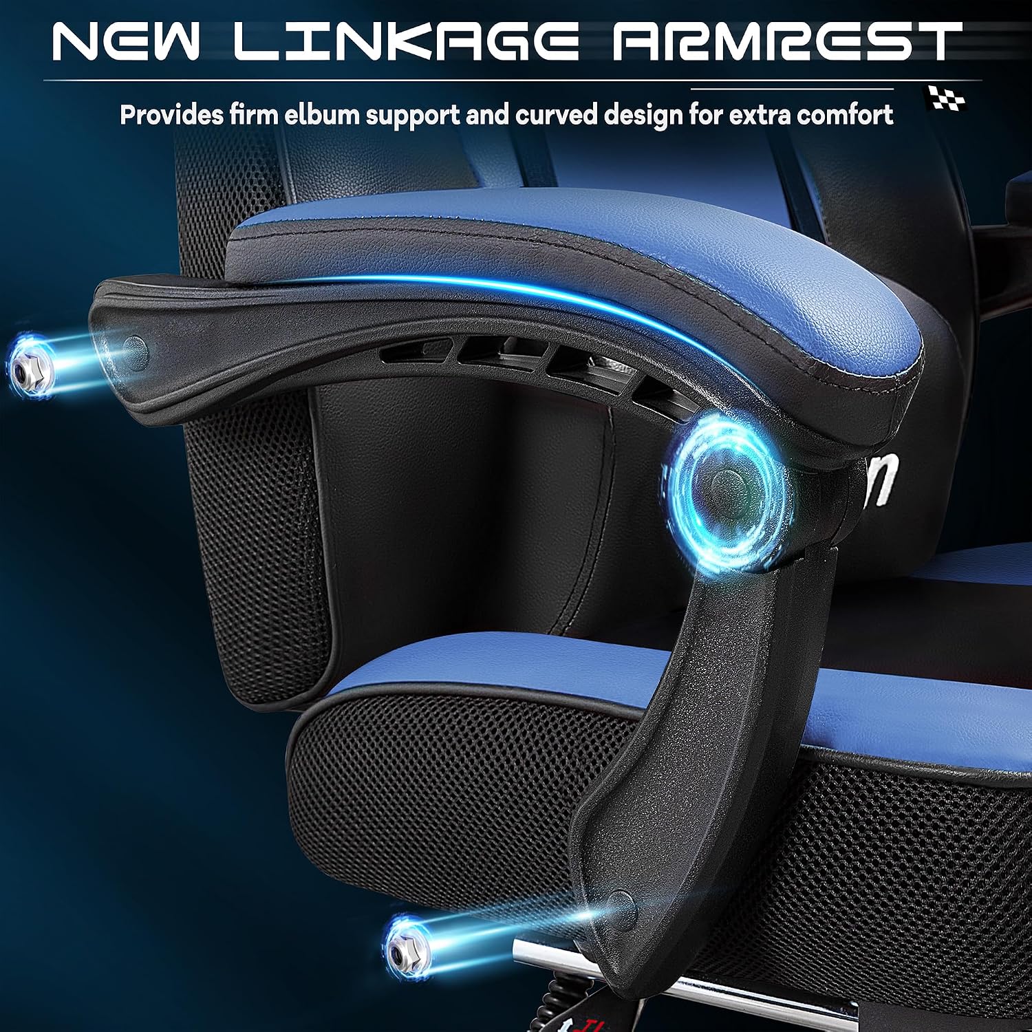 Gaming Chair with Footrest, Video Game Chair for Adults Ergonomic Big and Tall Computer Chair with Massage Lumbar, Height Adjustable, 360° Swivel Seat and Headrest (Blue)