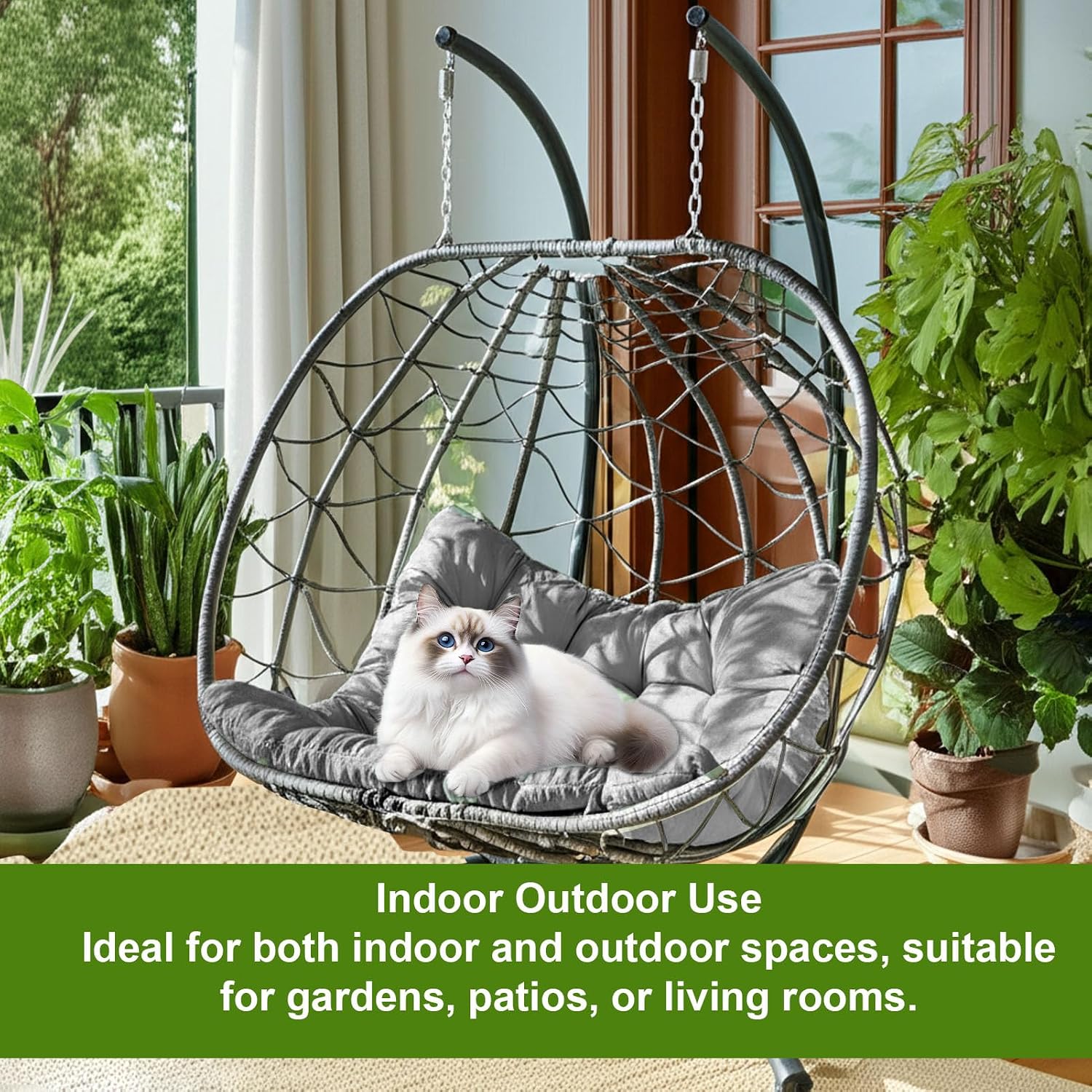 Egg Swing Chair with Stand 2Person Hanging Wicker Hammock Chair for Indoor & Outdoor Relaxation with Strong Load Bearing and Comfortable Cushion