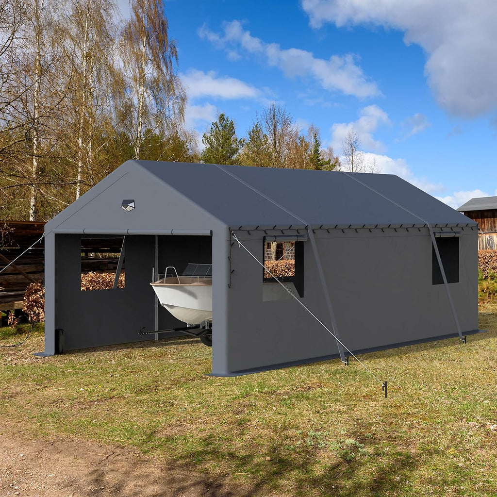 Carports Canopy Heavy Duty, Portable Garage with Sidewalls (13x25, Grey)