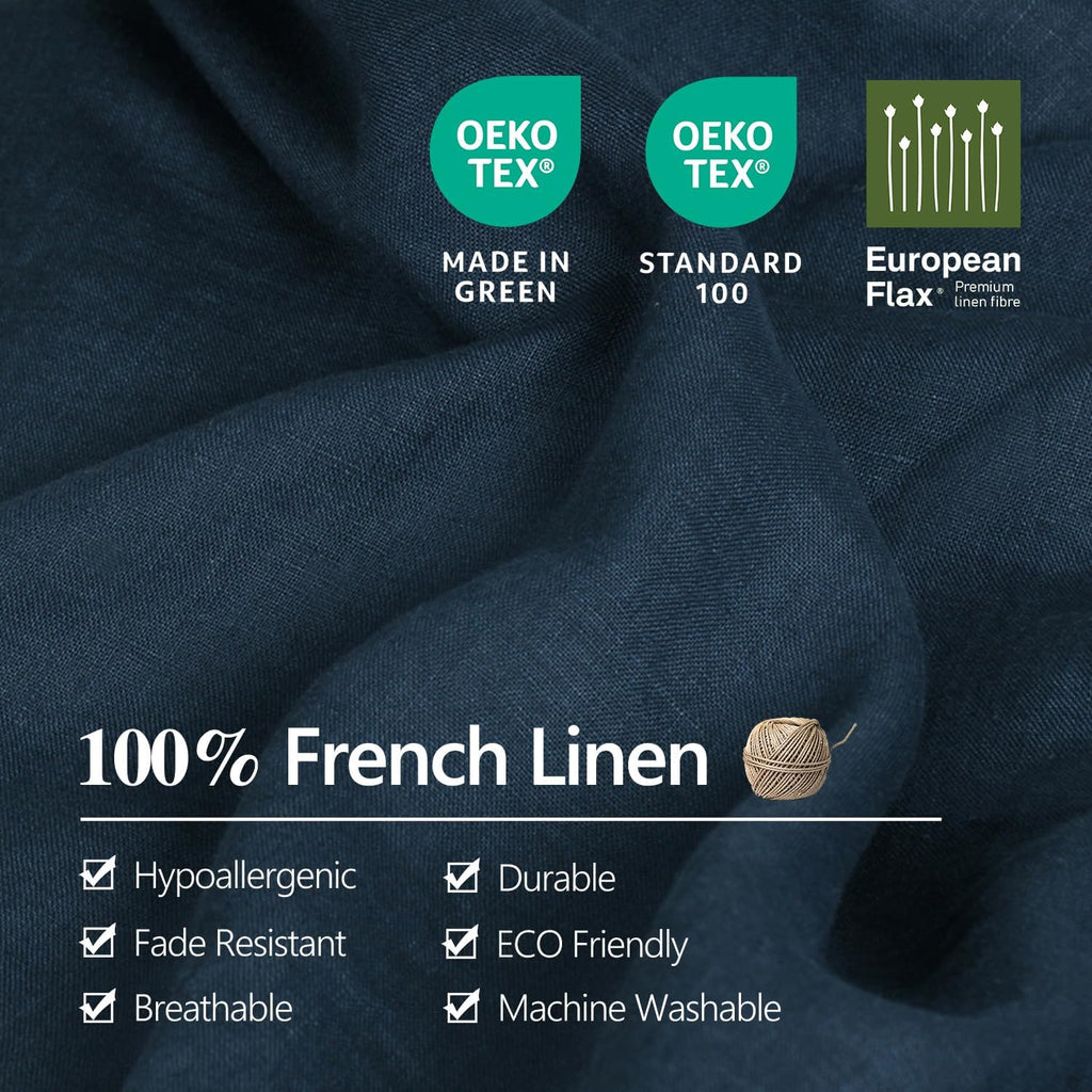 S VICTORY SYMBOL 100% Organic Linen Sheets Set,French Natural Bedding,Ultra Soft Luxurious Stone Washed Flax 4 Pieces Sheets Set(Navy,King)