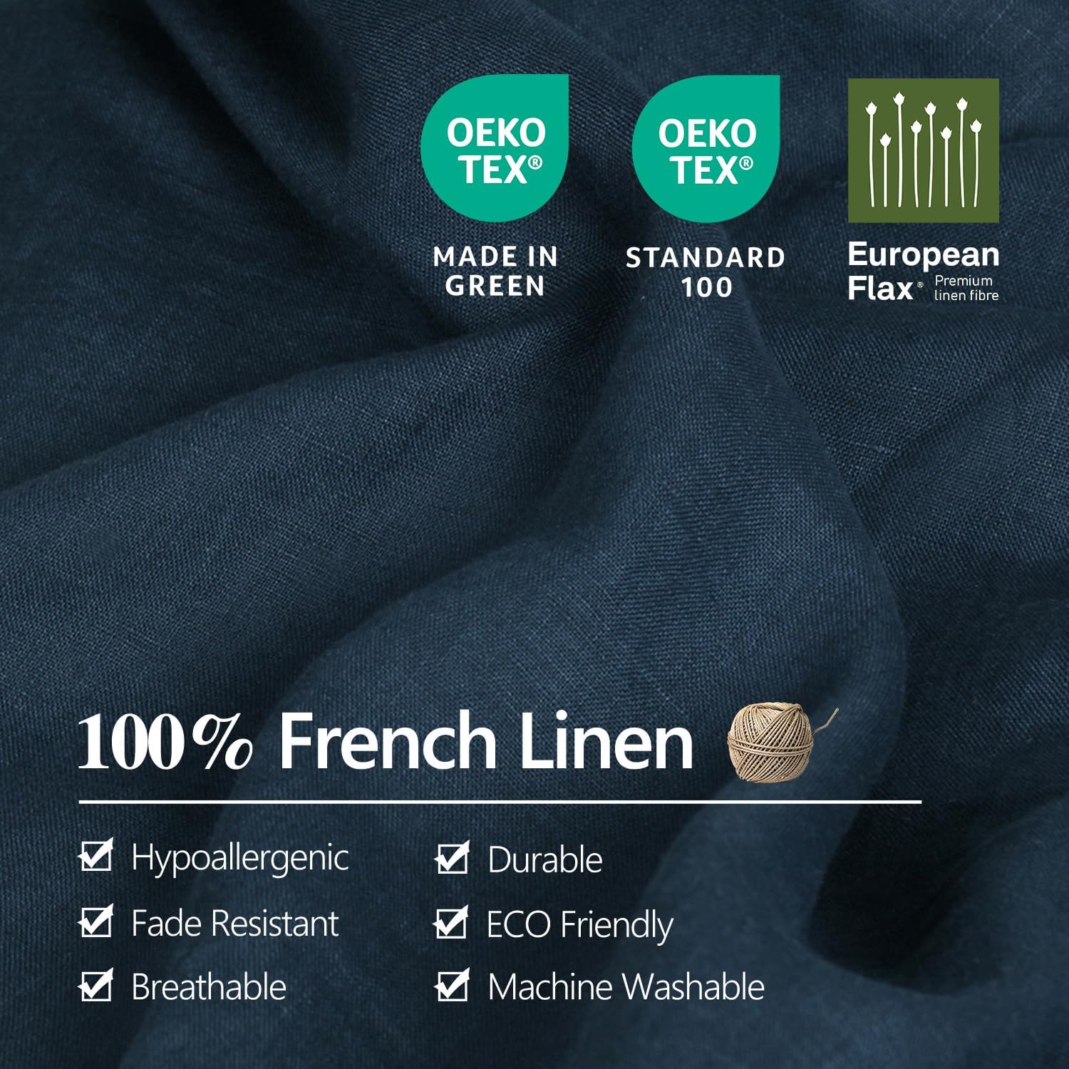 S VICTORY SYMBOL 100% Organic Linen Sheets Set,French Natural Bedding,Ultra Soft Luxurious Stone Washed Flax 4 Pieces Sheets Set(Navy,King)
