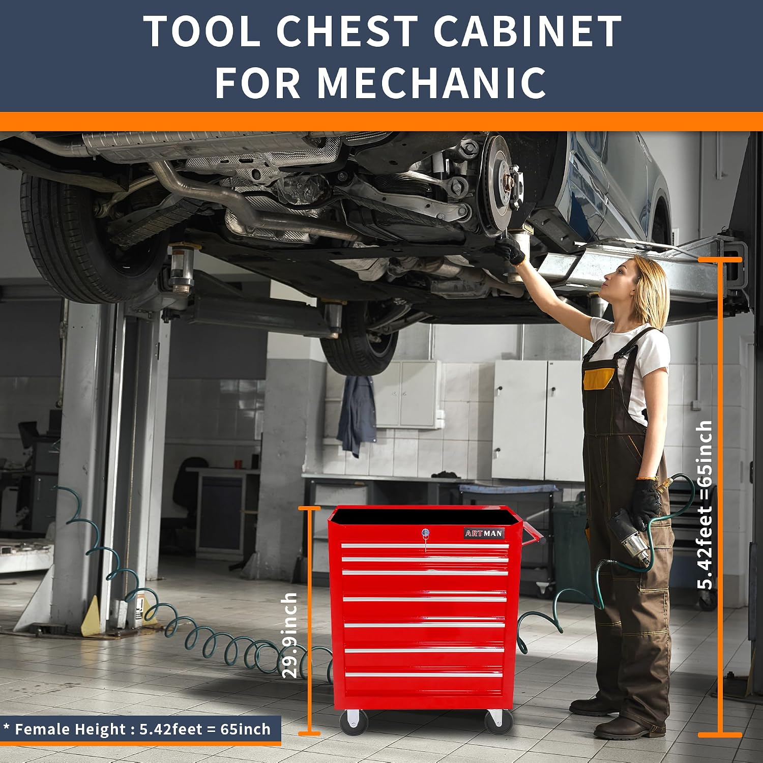 Larmliss 7-Drawer Rolling Tool Cart, Lockable Home Repair Tool Storage Organizer, Tool Box on Wheels,Tool Chest Cabinet for Mechanic, Garage