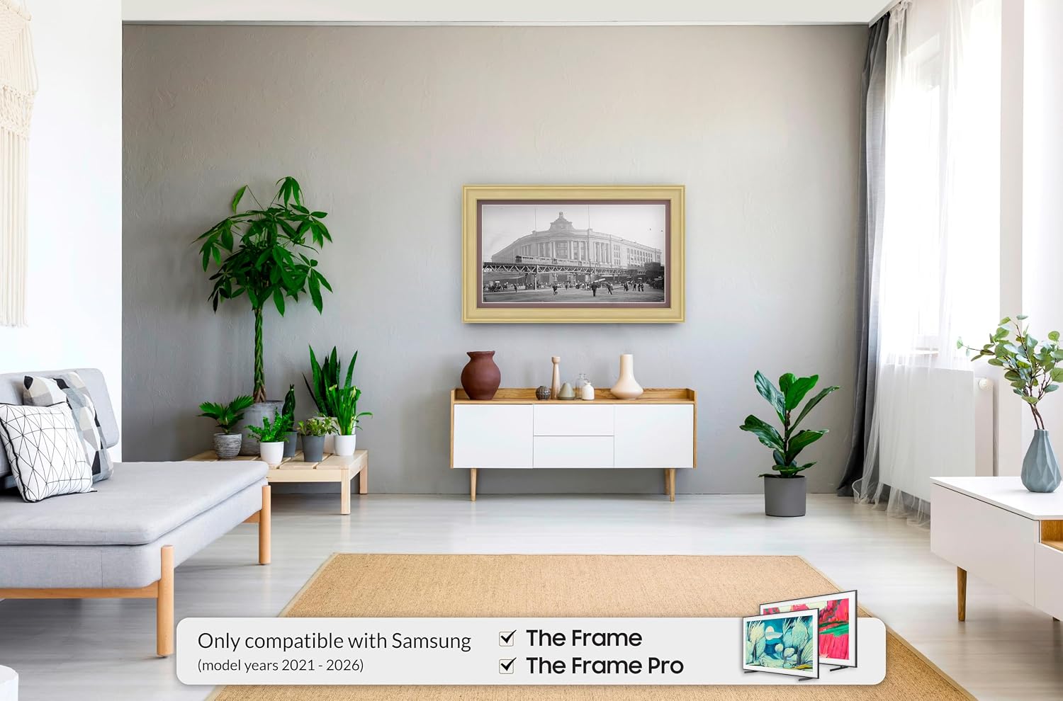 Antique White 50' Premiere Deco TV Frame - Compatible ONLY with Samsung The Frame TVs (Fits 2021-2026, LS03A, LS03B, LS03C, LS03D, LS03FA)