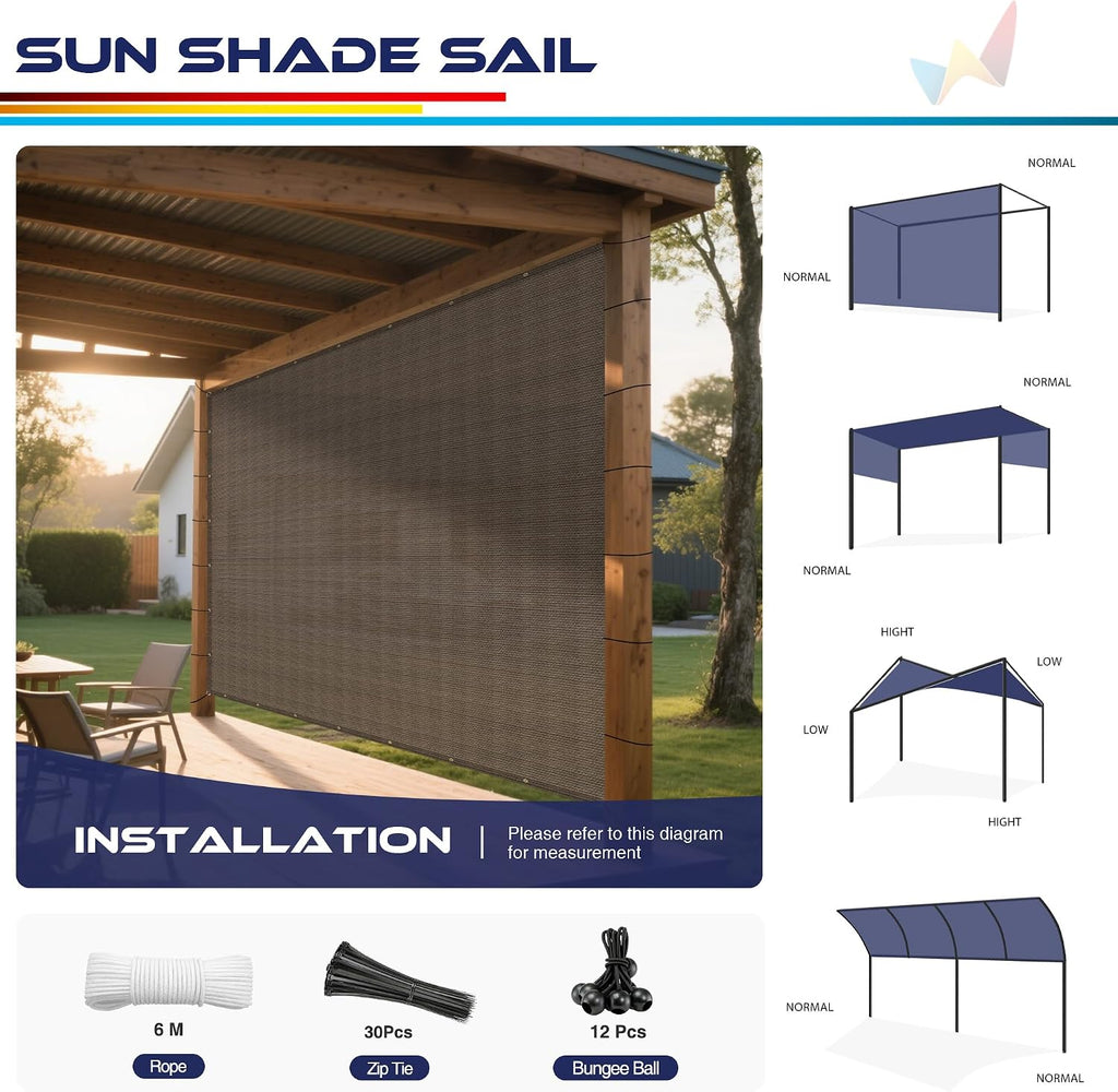 Windscreen4less 12' x 20' Sun Shade Sail Straight Edge Sun Shade Canopy Cover Outdoor with Grommets D-Ring UV Block for Pergola Backyard Patio (Brown)