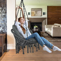 Hammock Chair with Cushion and Hanger Set, Handmade Macrame Swing Chair with Hanging Hardware Kits, Bohemian Style Cotton Rope Hanging Chair for Bedroom Indoor Outdoor, Dark Grey