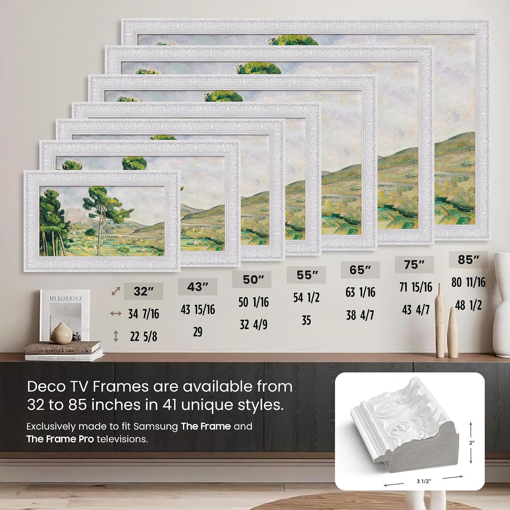 Tuscan Gloss White 50' Premiere Deco TV Frame - Compatible ONLY with Samsung The Frame TVs (Fits 2021-2026, LS03A, LS03B, LS03C, LS03D, LS03FA)