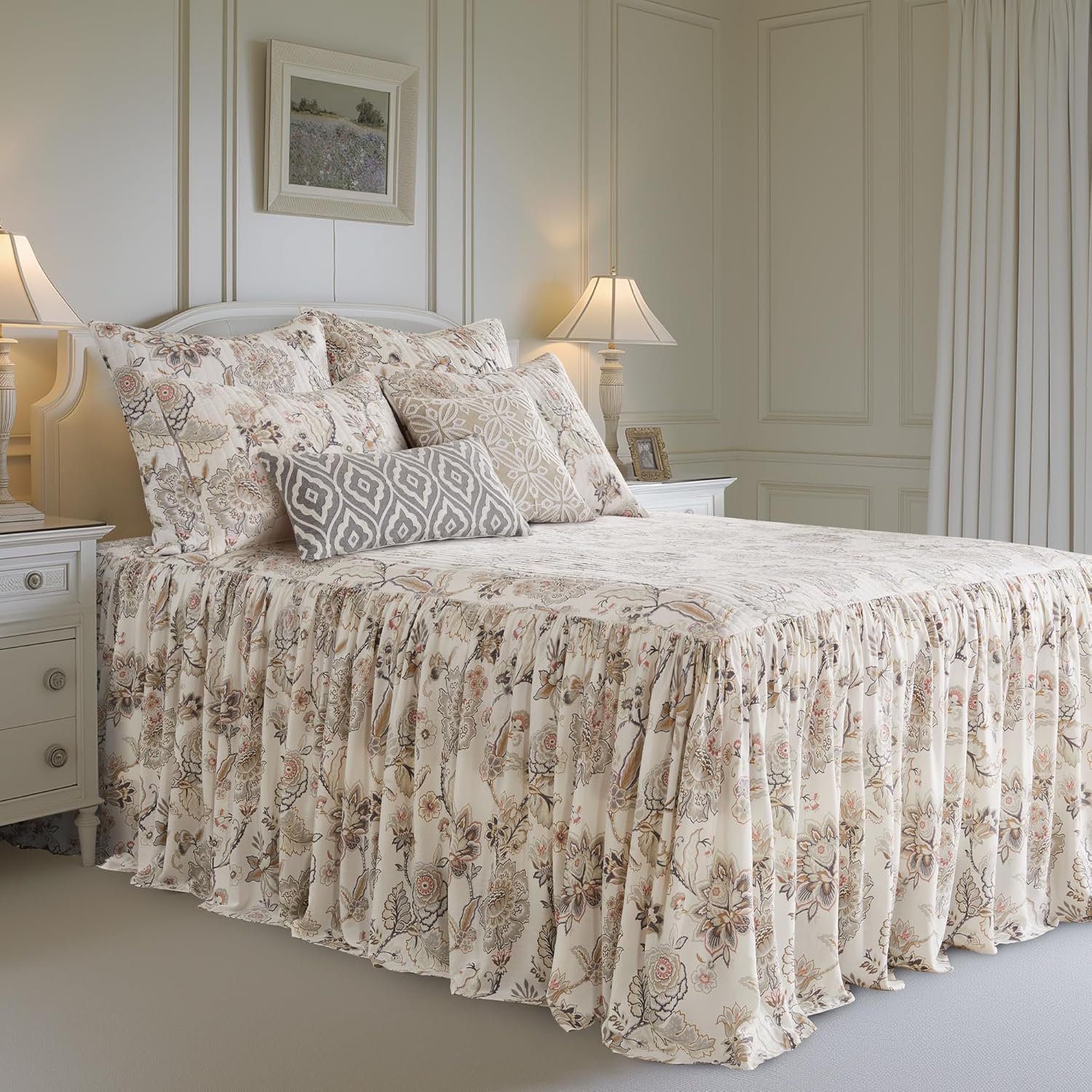 Levtex Home Ophelia Blush Reversible Twin Bedspread Set (80x106in) with 1 Pillow Sham (26x20in) - Floral Bedding - Blush, Grey - Rayon Twin Size Bedspread Set - Lightweight, Soft, Pre-Washed