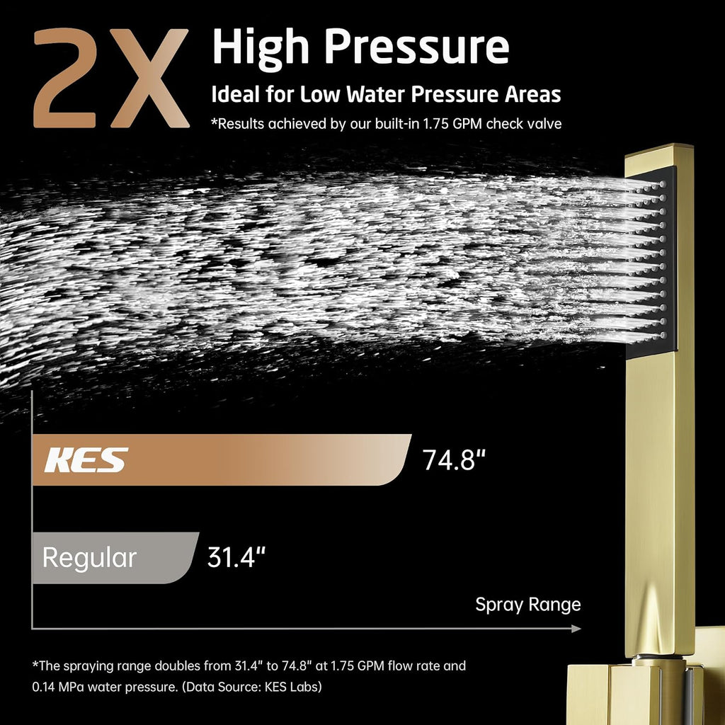 KES Brushed Gold Shower System with Tub Spout, Pressure Balanced Bath Tub Shower Faucet Set Complete with Valve, Shower System with Rain Shower Head with Handheld, XB6305F18-BZ