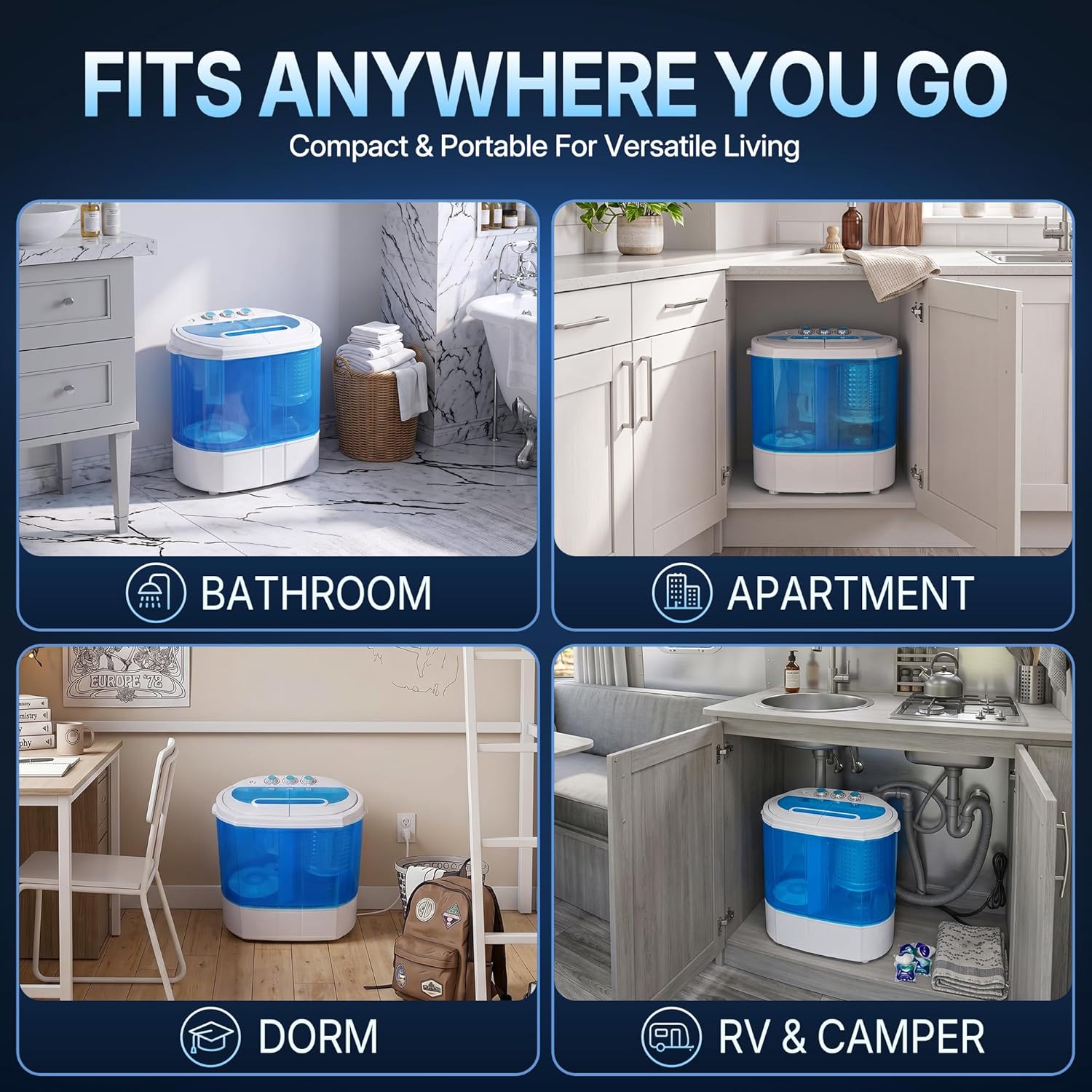 ZENY Portable Clothes Washing Machine Mini Twin Tub Small Laundry Washer Aparment Spin Dryer 9.9lbs Capacity Lightweight for Dormitory, RV blue